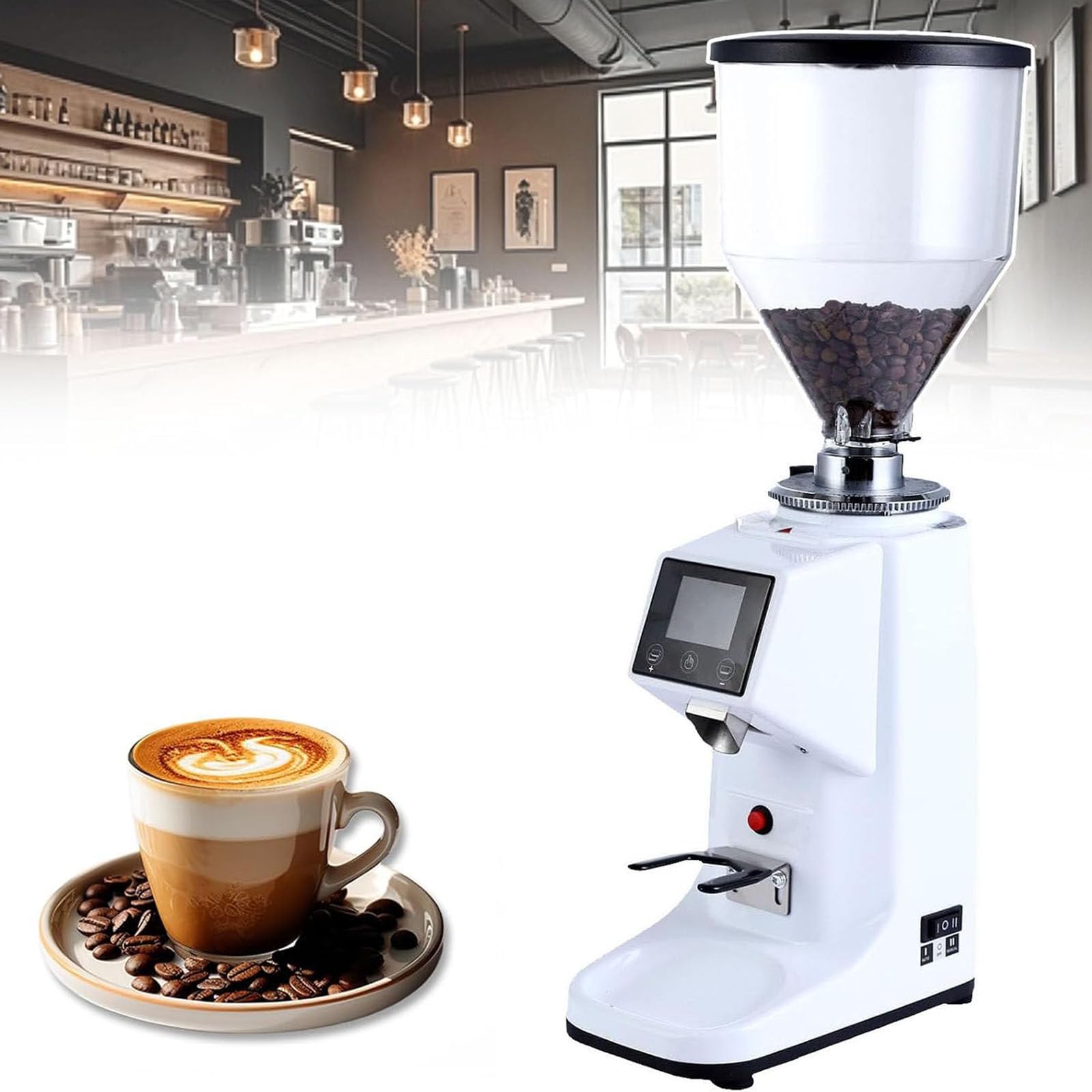 Molinillo automático café en grano,Tolva granos 200/500g White-1500ml | Muelas planas acero inoxidable 60mm,19 grados grosor, control táctil y pantalla digital,cafetera espresso comercial