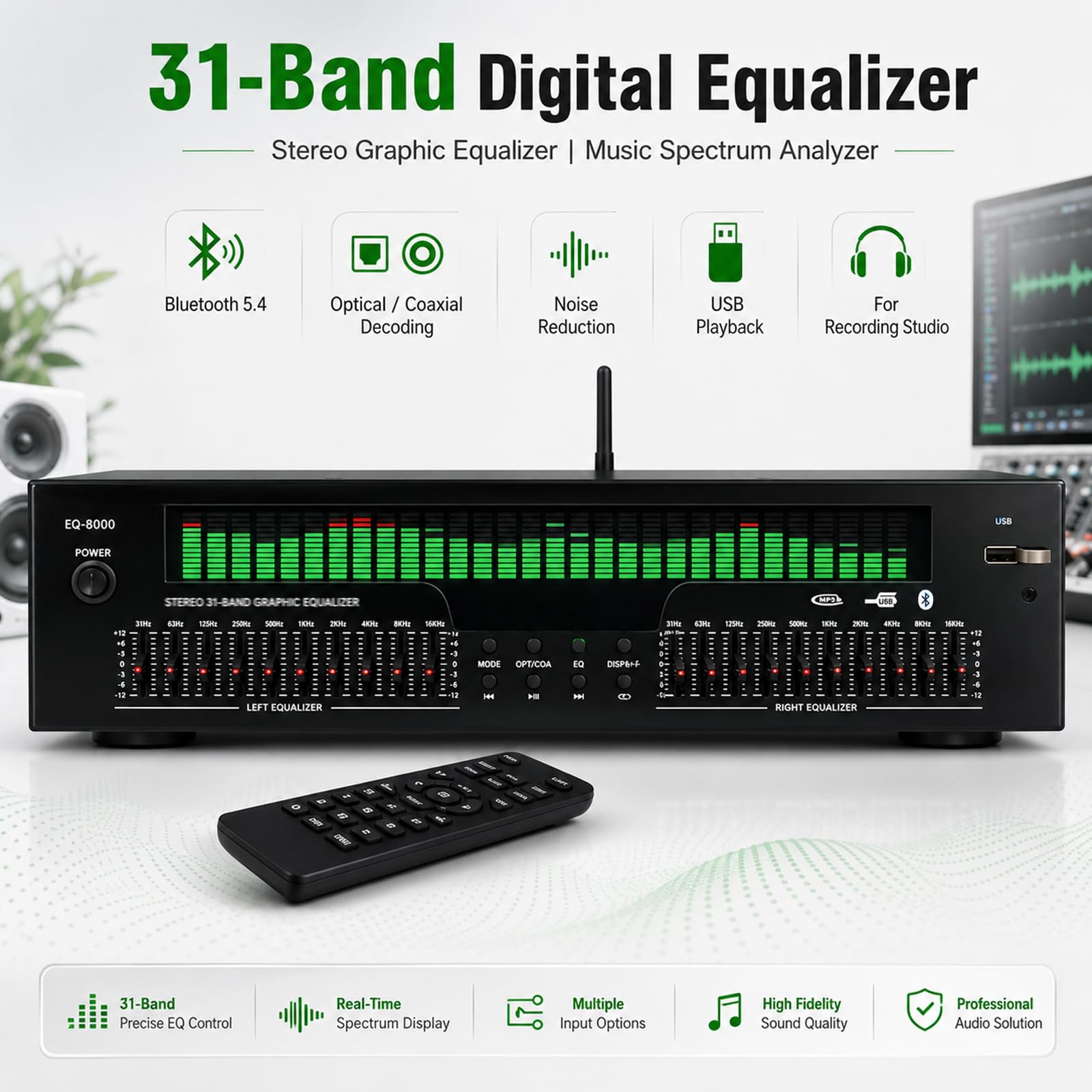 31-pasmowy korektor cyfrowy, Stereo Grafik EQ, analizator widma muzycznego
