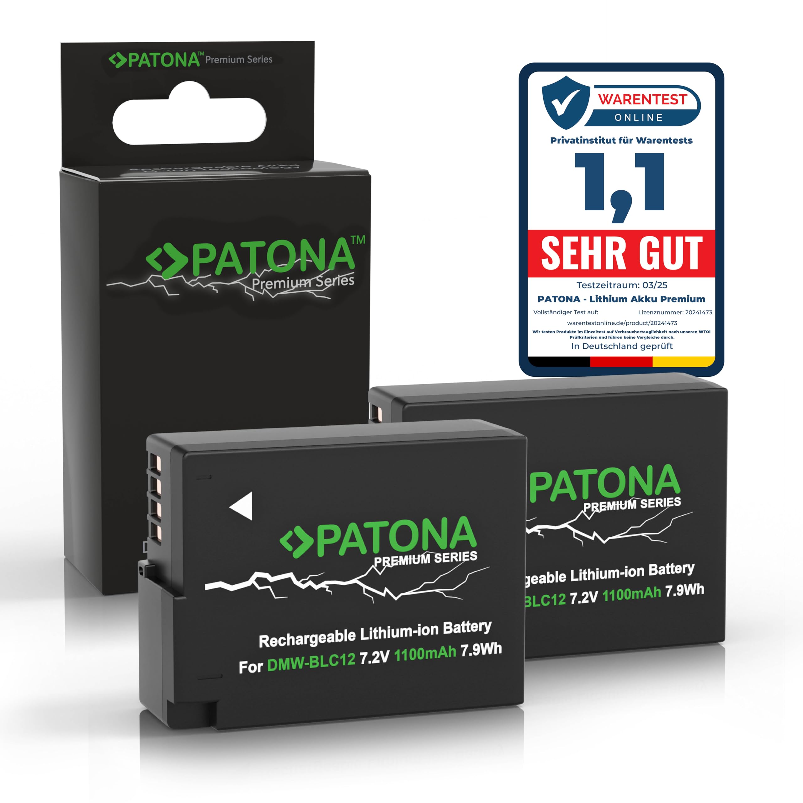 PATONA 2X Premium DMW-BLC12 Batteria 1100mAh – Ricambio per Panasonic DMW-BLC12E – per Lumix FZ200 FZ300 FZ330 FZ1000 FZ2000, G5 G6 G7 G70 G81 G85 G91, GH2, GX8 e Leica CL, Q Typ 116, V-Lux 4 5