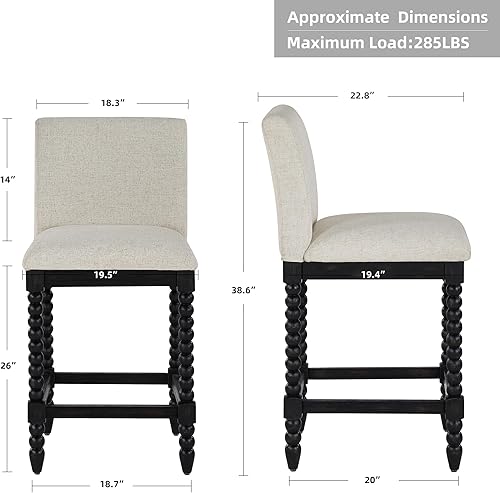 Miniatura 2 de DUHOME Taburete de mostrador de husillo con asiento acolchado de resorte, taburetes de bar de madera de granja de 26 pulgadas de altura de
