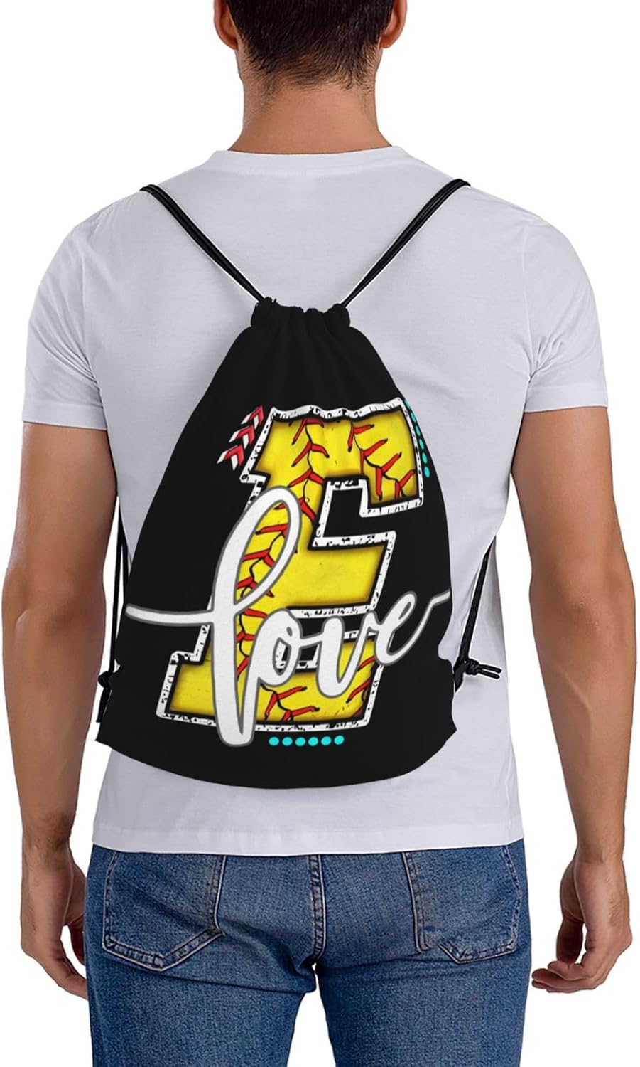 Initials Drawstring Backpack Black Cinch Bags Foldable Sports Gym Sackpack For Men Women (Softball Letter E) - Image 4