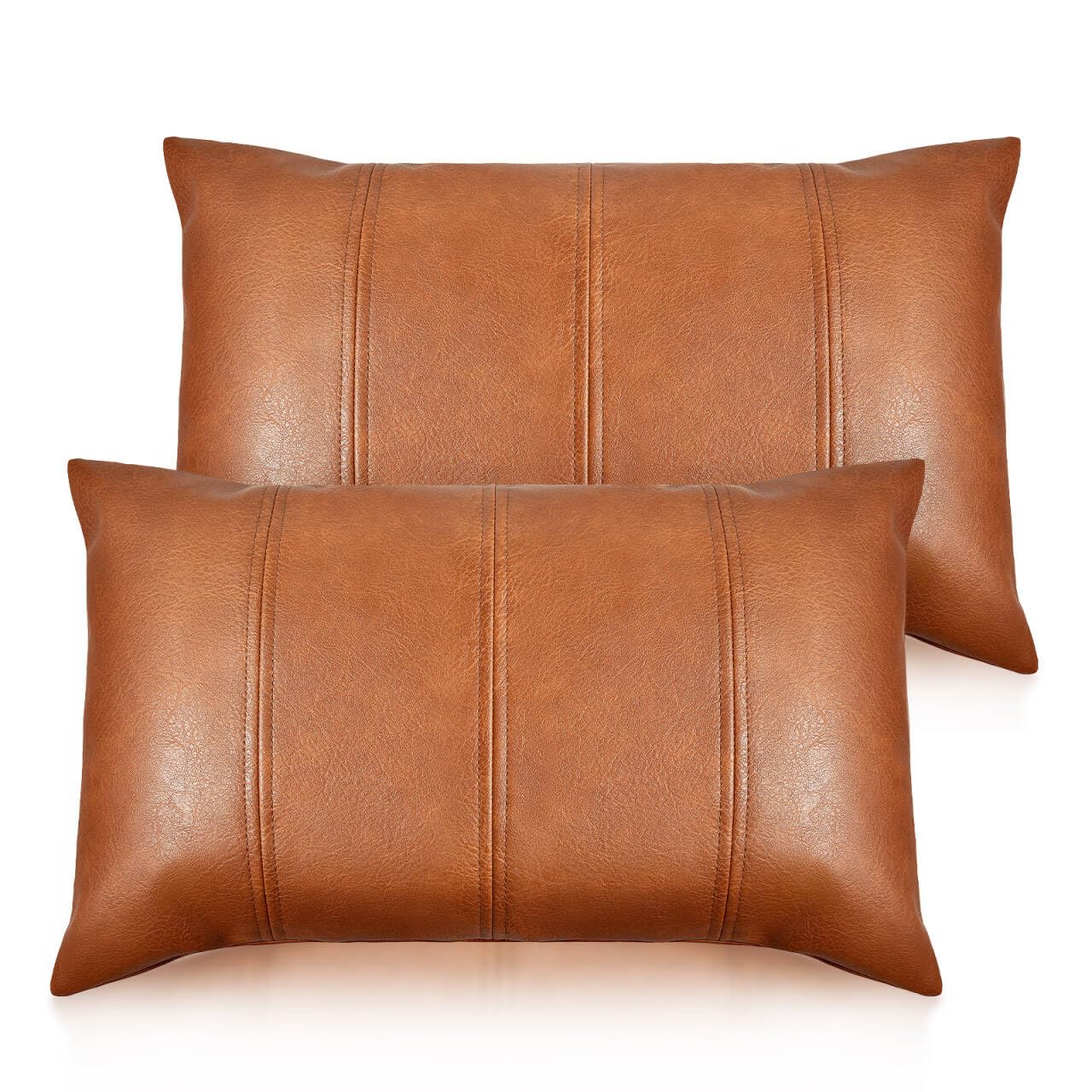 AOOTOOLINK Faux Leather Throw Pillow Cover 12X24 Set of 2 Inch Brown Outdoor Modern Farmhouse Solid Decorative Pillow Covers for Room Couch Living