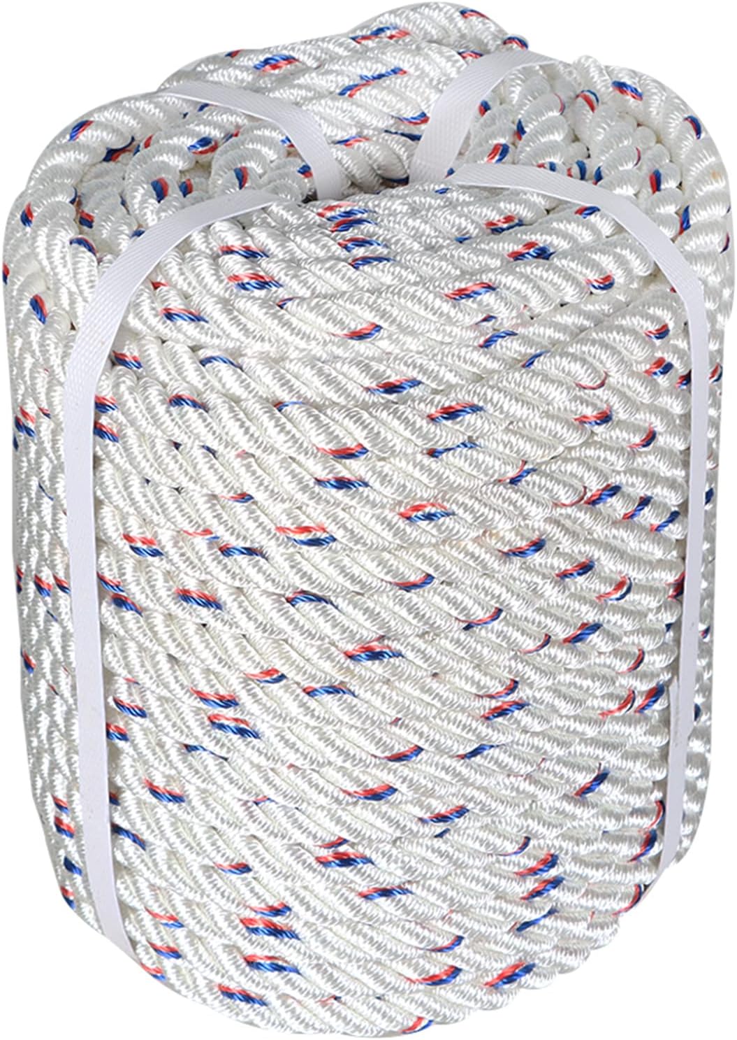 LABLT 3/4 inch Double Braided Polyester Rope, 100ft Arborist Bull Rope Lightweight Tree Rope High Strength Rigging Rope Heavy Duty Thick Rope for Camping Swings(White/Red)