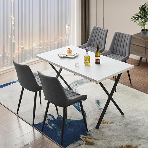 Miniatura 2 de CLIPOP Juego de 4 sillas de comedor de piel sintética con asiento tapizado, cojín cómodo con respaldo alto, pata de metal, silla auxiliar de cocina