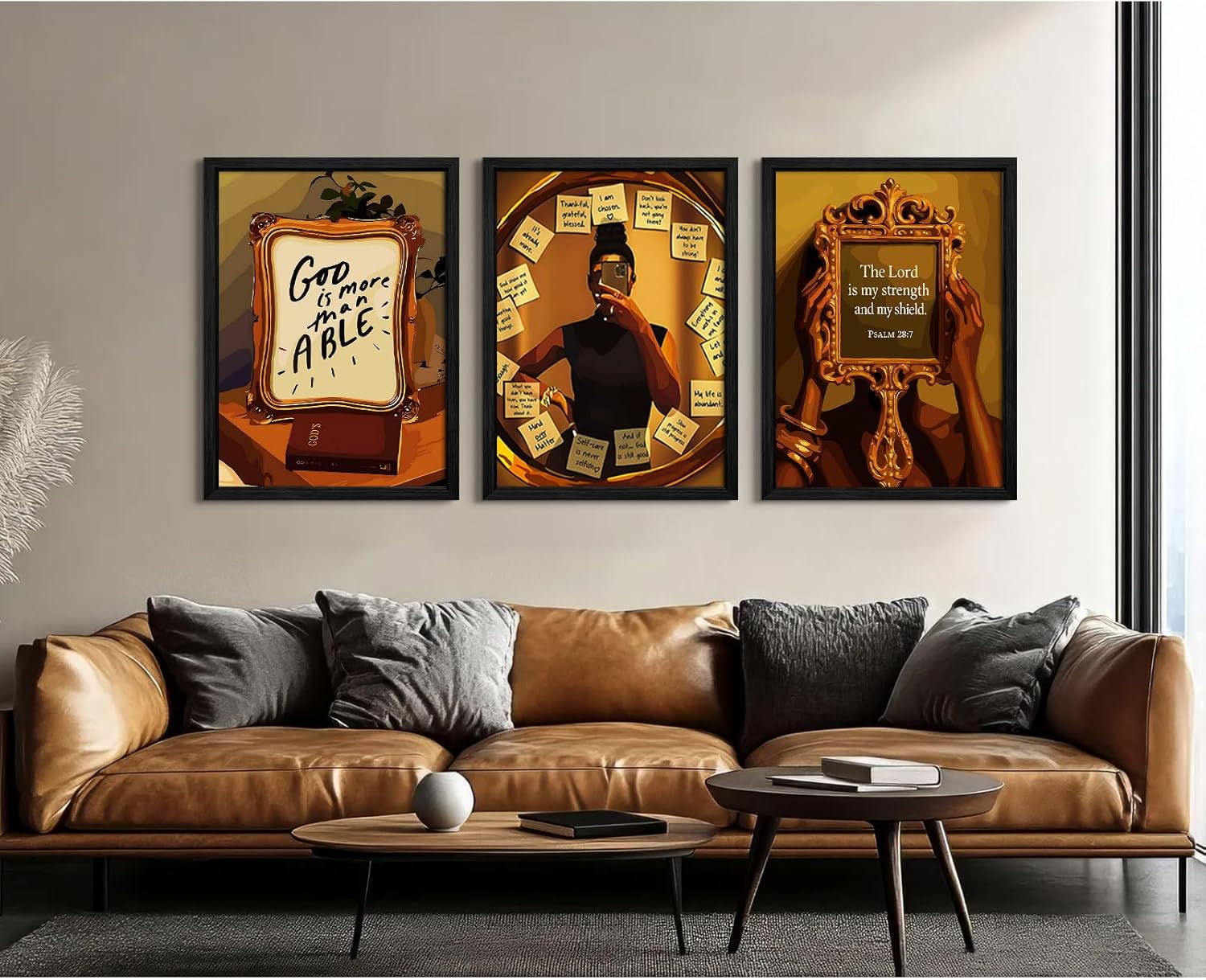 Black Girl Wall Art Bible Verse Canvas Wall Decor Black Woman Christian Poster African American Women Prints Religious Pictures Fashion Scripture Painting for Living Room 12x16 Inch Framed Set of 3