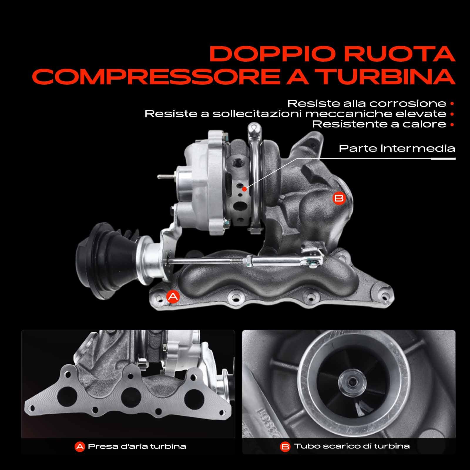 Frankberg Turbocompressore a gas di scarico Compatibile con City-Coupé 450 0.6 Cabrio 450 0.6 Crossblade 450 0.6 Replace# 724961-0002,A1600960700