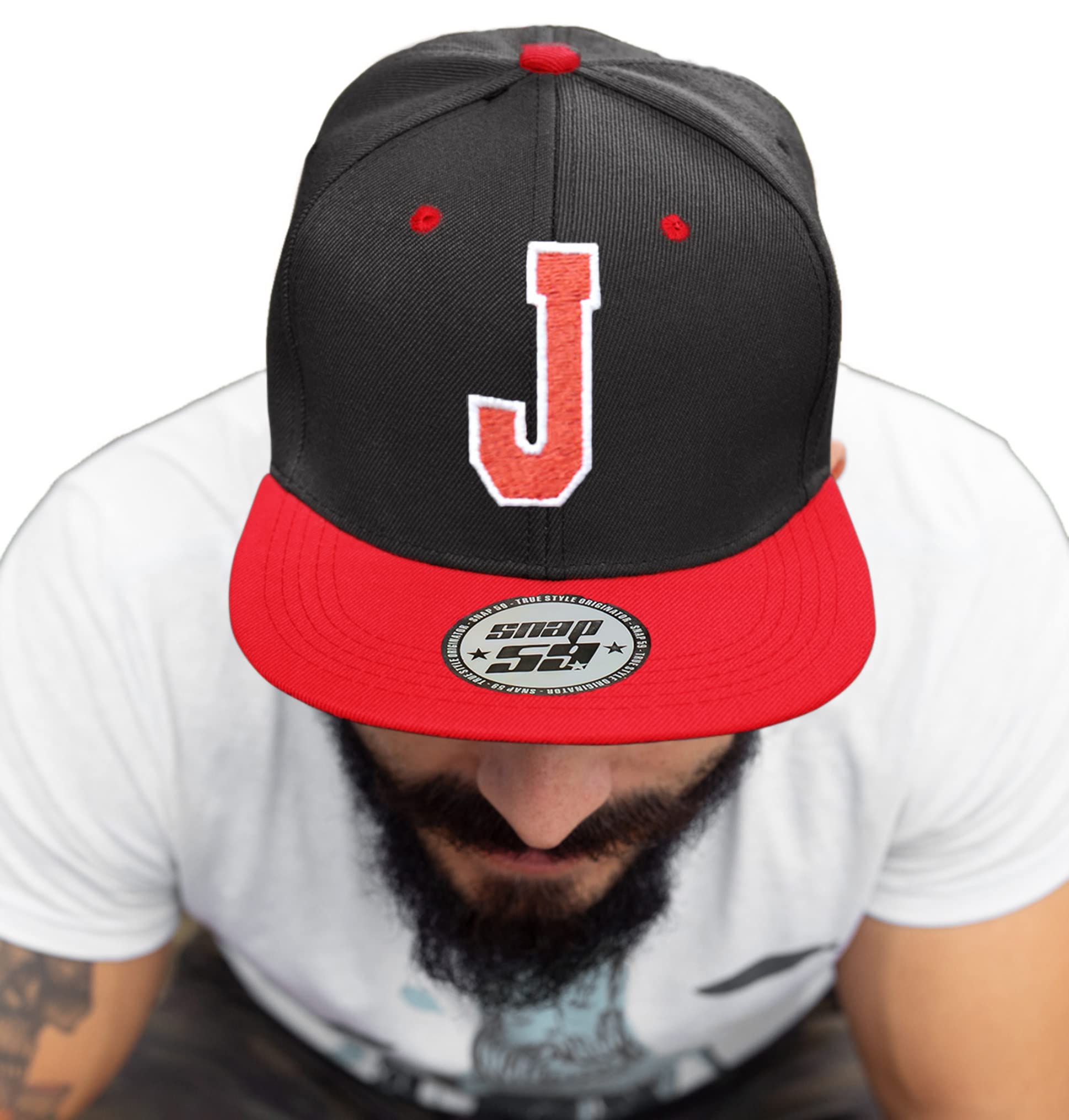 4Sold Men's J Abc Letter Snapback Cap In Red Black/White With Letters A To Z (J)