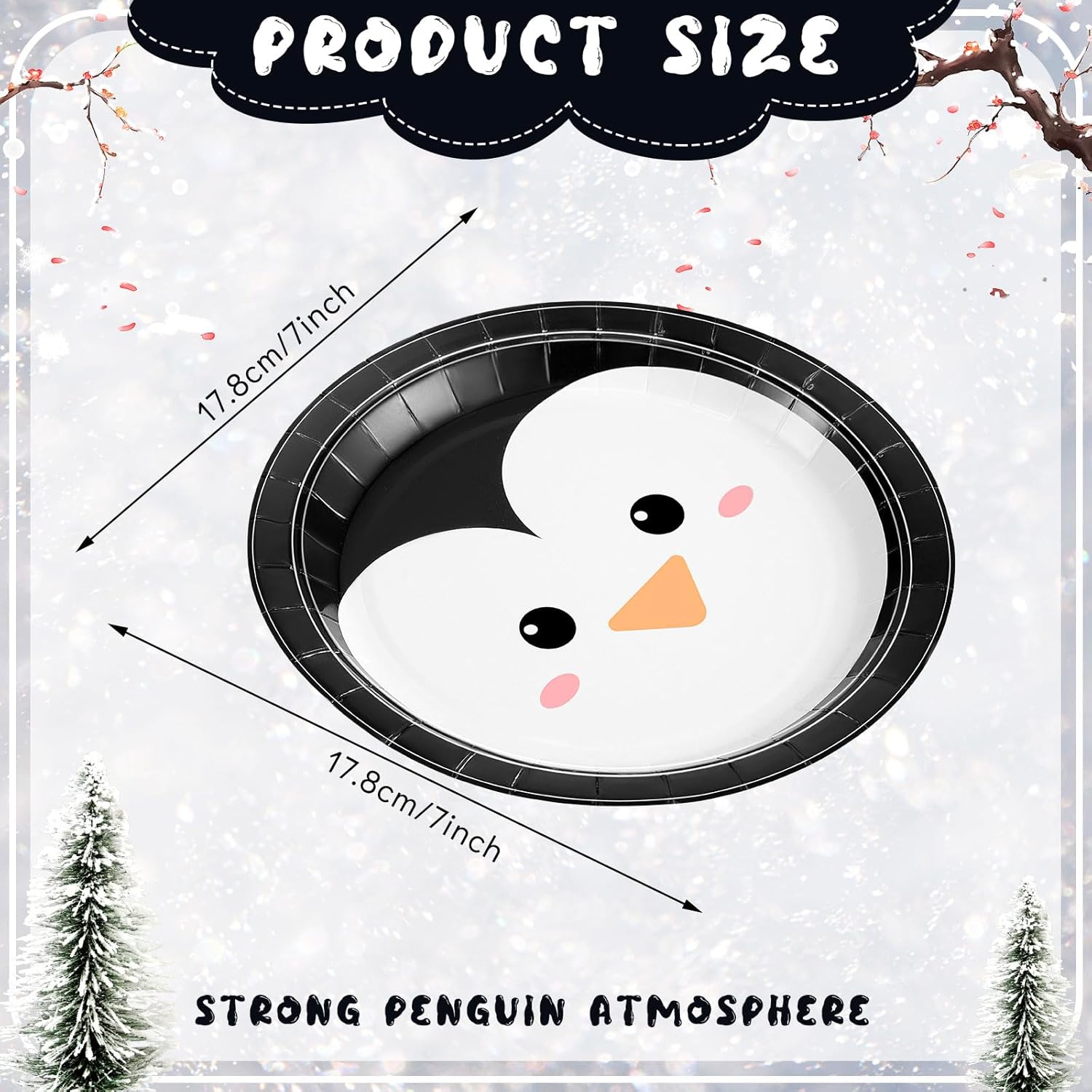 Yungyan 48 Pcs 7 Inch Winter Party Decorations Penguin Paper Plates Penguin Party Supplies Disposable Round Plates for Christmas Birthday Holiday Dinner Dessert Baby Shower