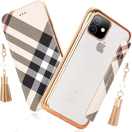 Amazon Iphone 11ケース Iphone11 格子手帳 アイフォン11 ケース手帳型 耐衝撃 スマホケース 薄型 Iphone 11高級感カバー Iphone 11カード収納 Tpuレザー格子タッセル付き機能全面保護軽量おしゃれ ワイヤレス Iphone 11透明バックシェルカバー充電対応 スマホカバー6 1