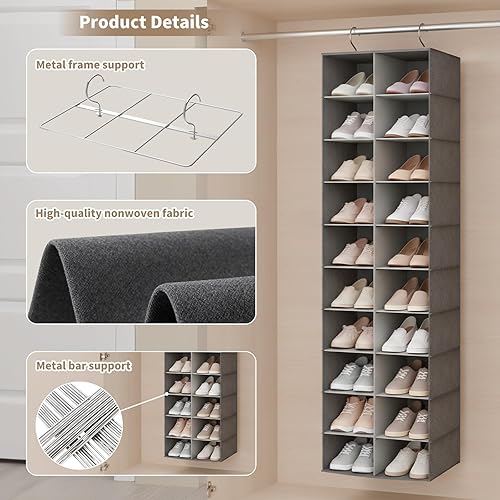 Miniatura 5 de Heavy-Duty Hanging Shoe Organizer for Closet, 20 Wider Sections Closet Shoe Storage Rack, Sturdy Shoe Shelves Holder for Shoes Clothes Jeans Shirts