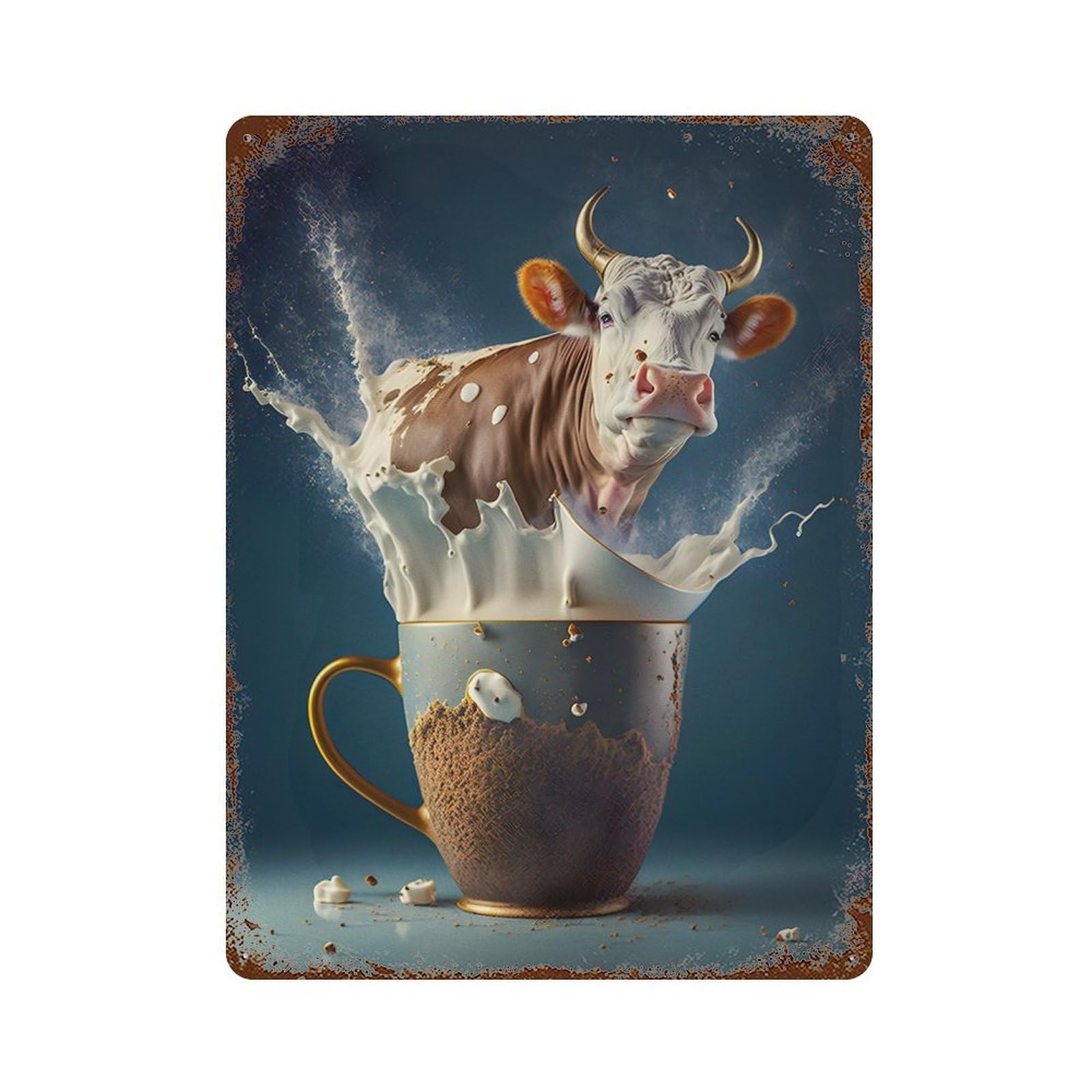 Garage Style Cow Coffe Distressed Metal Wall Sign 15.7"x11.8", Retro Wall Decor for Bar And Workshop
