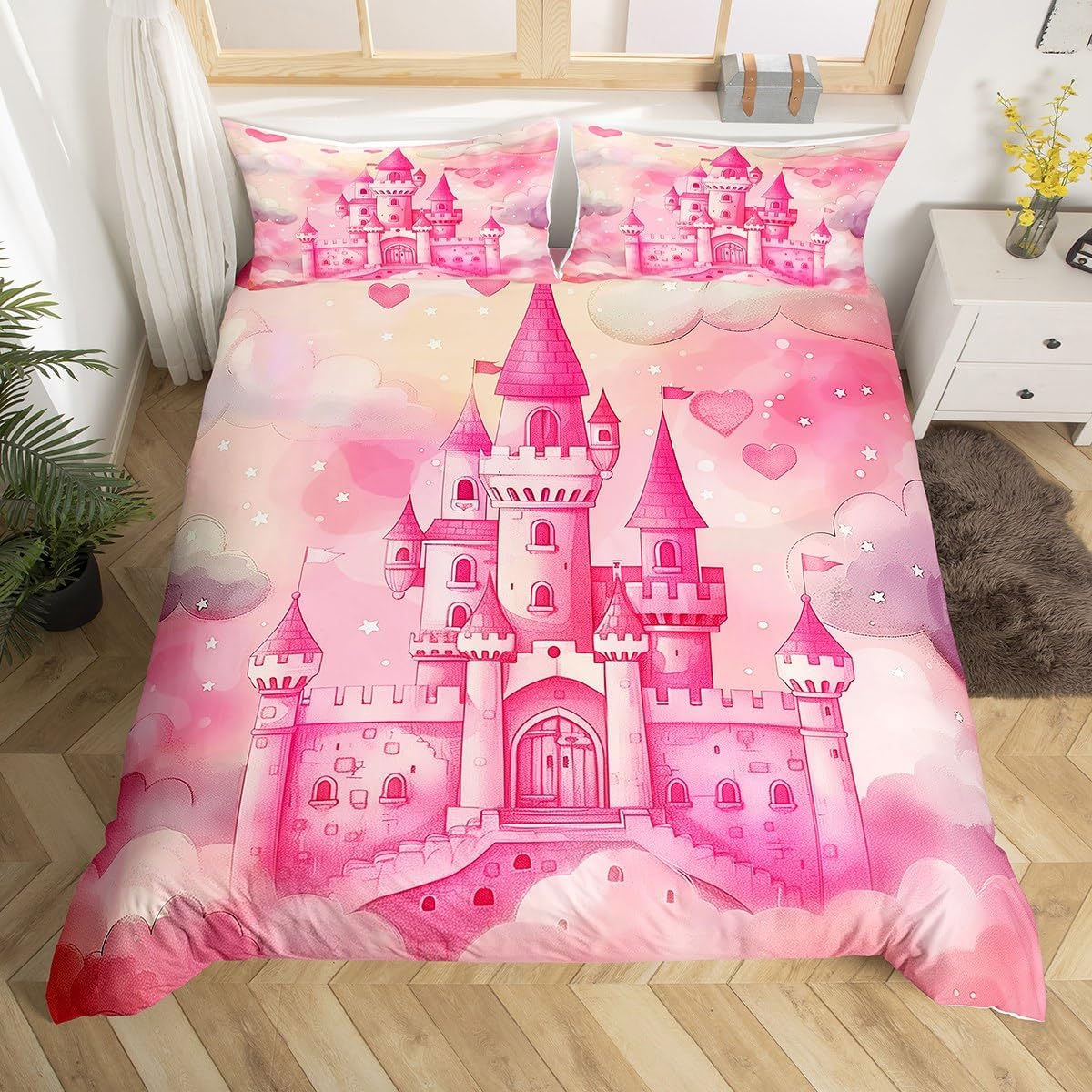 jejeloiu Kids Bowknot Bedding Set Toddler Size, Dreamy Princess Duvet Cover Boys Girls Cute Bow Comforter Cover Geometric Teens Bedspread Cover Soft Quilt Cover 2Pcs (No Comforter)