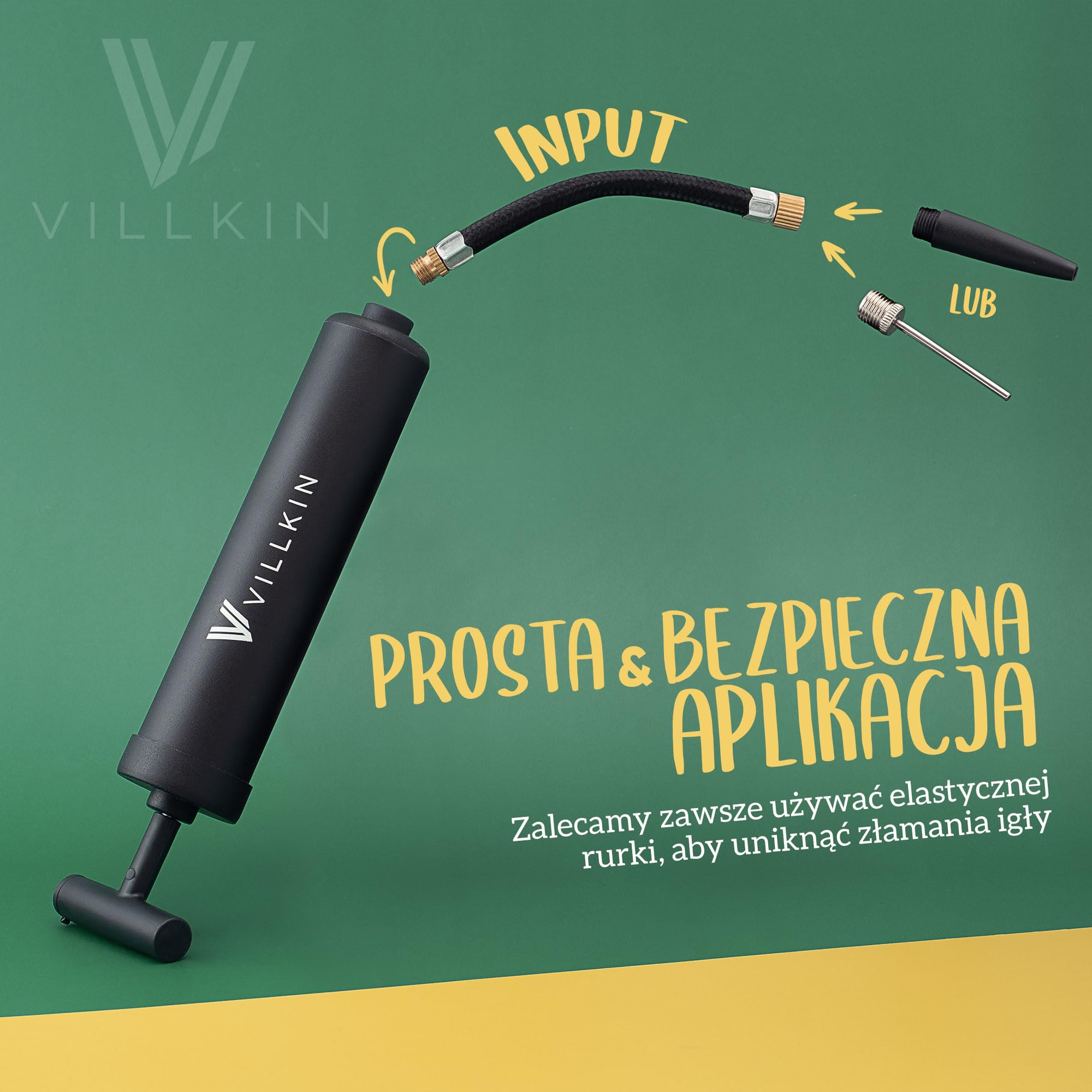 Villkin Pompka do piłek z komorą na igły – w zestawie 4 metalowe igły, 2 x igły z tworzywa sztucznego, 1 x elastyczny wąż – nadaje się do szybkiego pompowania piłki nożnej, koszykówki, piłki ręcznej
