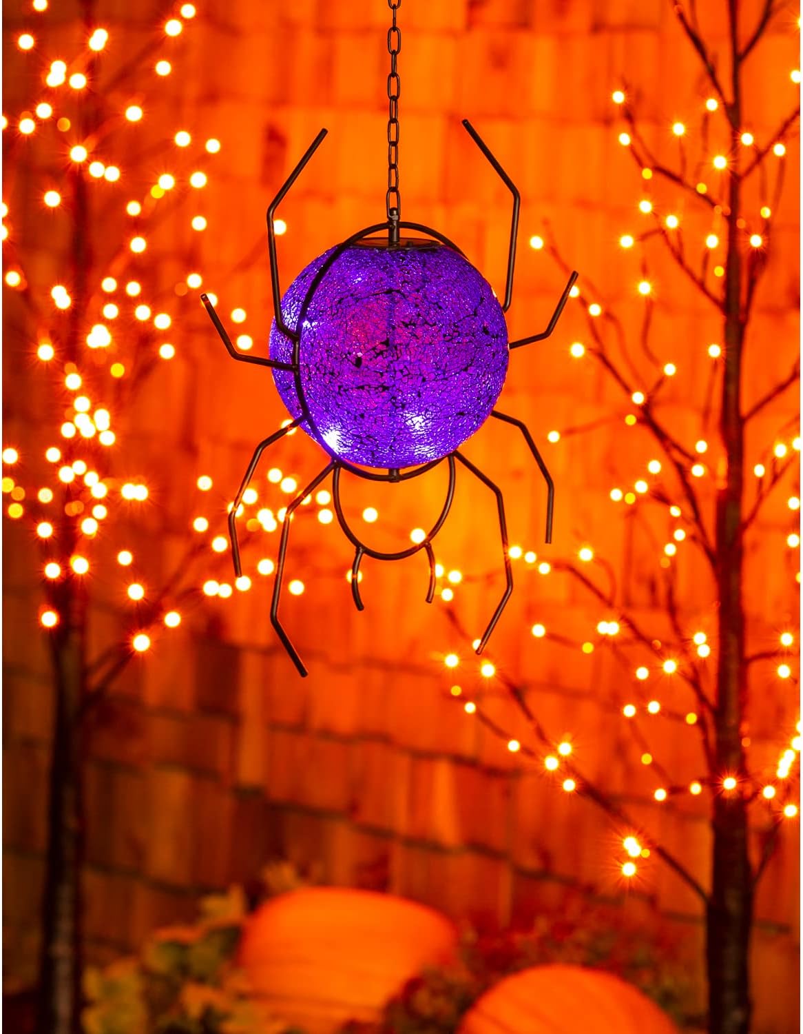 Evergreen 8" Solar Hanging Mosaic Gazing Ball, Purple Spider