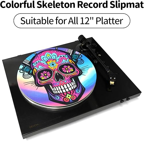 Miniatura 2 de sdroceRyaM Tapete para plato giratorio, tapete de disco de 12 pulgadas, patrón de calavera de fieltro, tapete antideslizante antiestático para