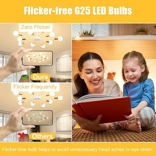 Miniatura 4 de hansang Paquete de 8 bombillas LED G25 para baño, base E26 blanca cálida de 3000 K, equivalente a 60 W, bombilla redonda de 5 W para espejo de