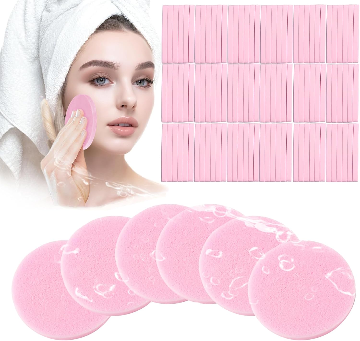 Compressed Facial Sponge,Reusable Makeup Blender 250 Count,Soft Round Wash Sponges for Estheticians Makeup Removal,Face Cleansing Exfoliating Compress Spa Pads for Women,Pink