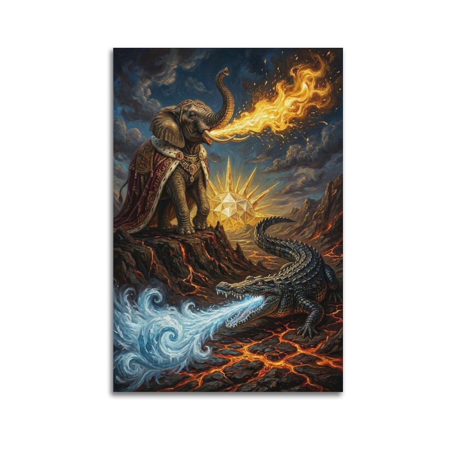 XKUGA Surreal Dark Fantasy Animal Poster Elephant Crocodile Satire Modern Decorative Canvas Prints - Ideal Wall Art for Family, Man Cave, Game Room, Boys & Girls Bedroom 20x30inch(50x75cm)