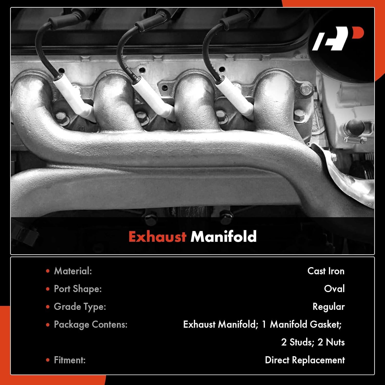 A-Premium Right Exhaust Manifold Kit W/Gasket, Studs & Nuts [5.0L] Compatible with Ford F-150, F-250, E-150 Econoline Club Wagon, E-250 Econoline & Lincoln Continental, Town Car & Mercury Colony Park