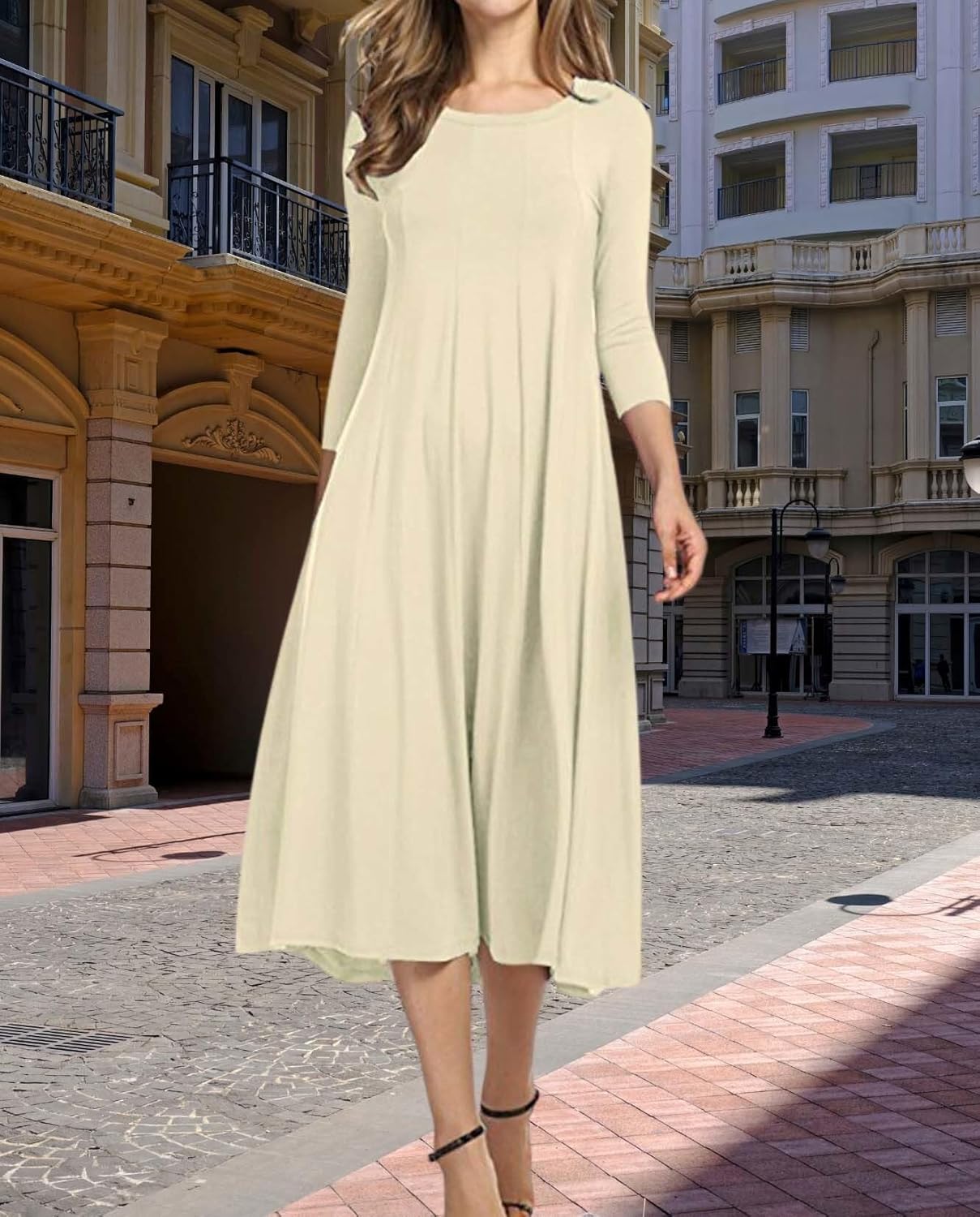 Womens Long Sleeve Dress 2025 Fall and Winter Casual Flowing A Line Solid Color Hem Long Dresses - Image 6