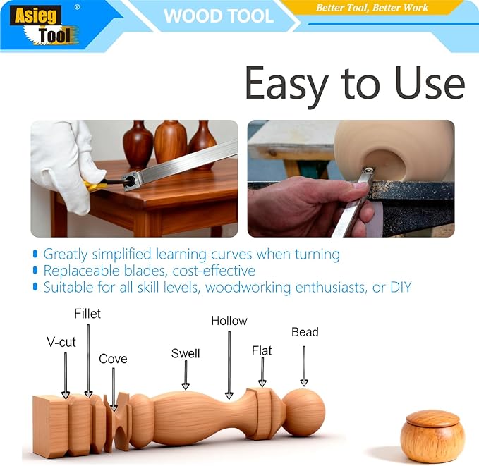 Herramienta de torneado de madera con inserto de carburo, longitud 19.68 pulgadas miniatura 5