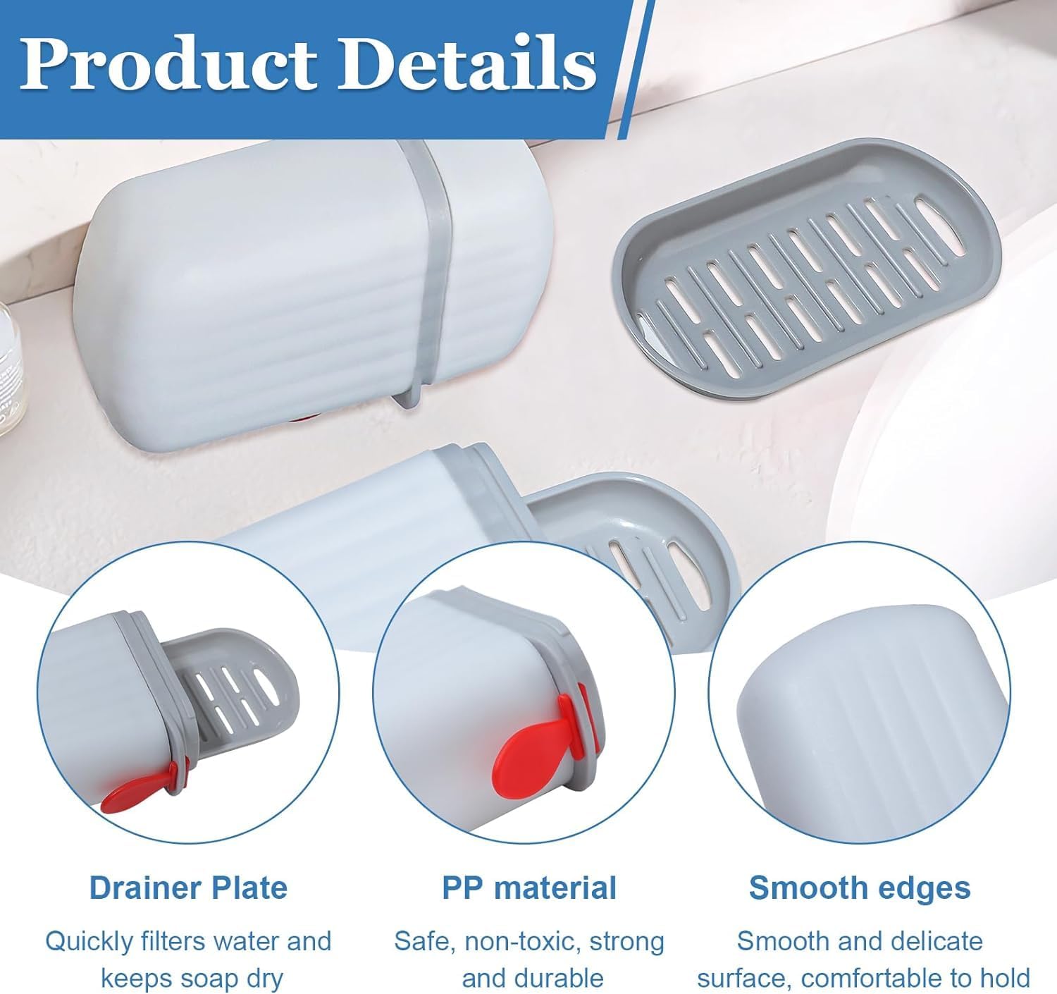 CLIXERA Soap Dishes Holder, Soap Box Dish Plate with Lid Lock Sealed Travel Hiking Leakproof Container Holder Home Shower Bathroom Soap Storage Cover Case | Pack 2 | White 2