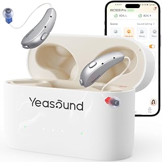 Yeasound OTC Hearing Aids, RIC800 Bluetooth Call iOS and Android Enabled, Wireless Rechargeable, AI Noise Reduction & App Control, Tinnitus Relief, Prescription-Grade Sound, Nearly Invisible (Silver)