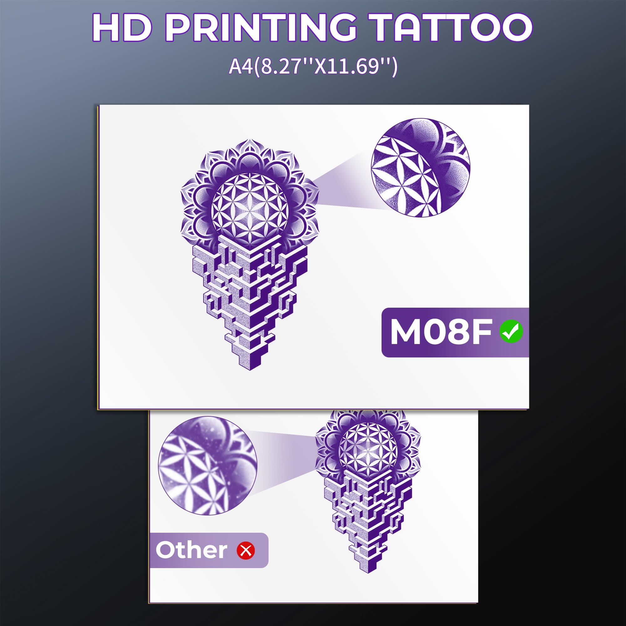 Tattoo Drucker Stencil Drucker mit 10 Blatt Stencil Papier für Tattoo Maschine Set, Thermodrucker Tattoo Kompatibel mit IPad & Telefon & PC für Tattoo Künstler und Anfänger DIY Tattoo, Silber