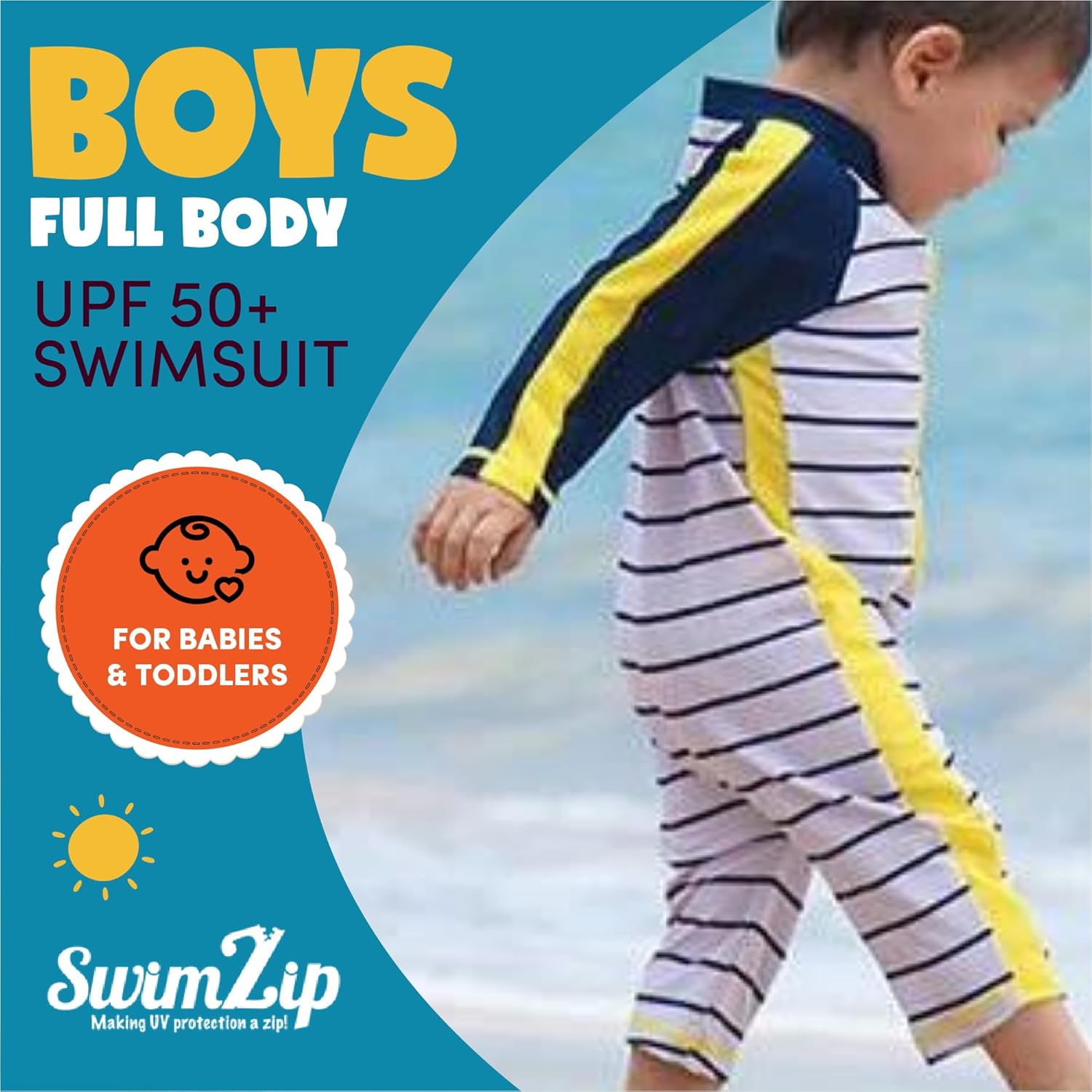 SwimZip Boys' Long-Sleeve UPF 50+ Swimsuit for Baby, Toddler, & Little Boys - Image 5