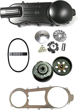 GY6-150 150cc Long Case Crankcase Cover, Clutch & Belt Kit Includes Black Crankcase Cover, Front Variator, Rear Clutch, Power - Link 842x20x30 Drive Belt & Cover Gasket