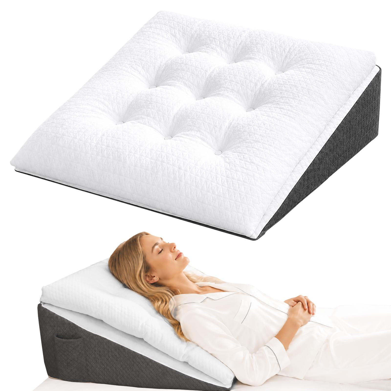 Cojín cuña para Cama y sofá, Doble Capa de Espuma viscoelástica para Leer, Almohada de Lectura, Cuña Antireflujo, Cojín ortopédico para la Cama para reflujo y apnea del sueño
