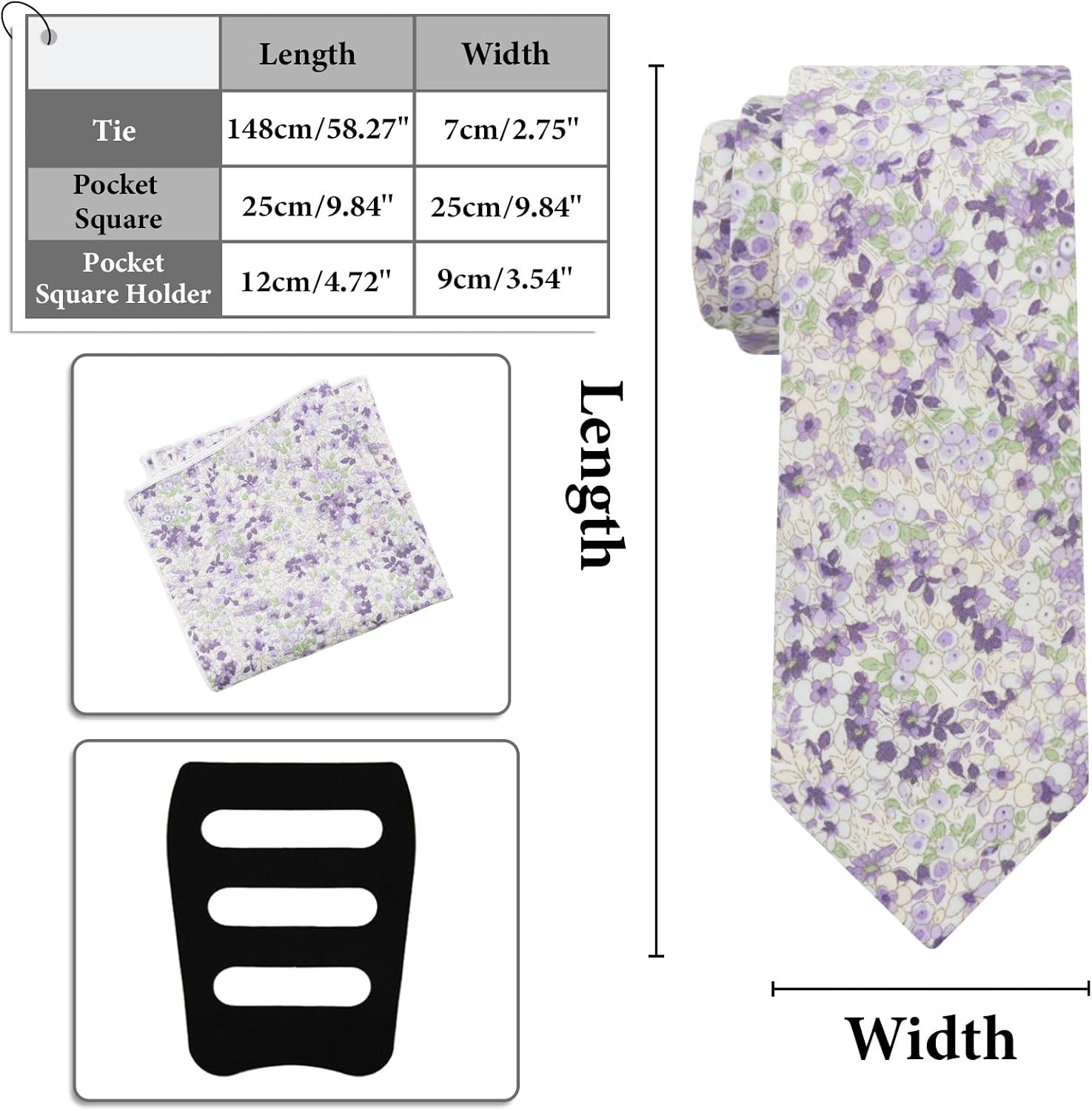 Floral Mens Tie Set Cotton Printed Necktie and Pocket Square Set for Men