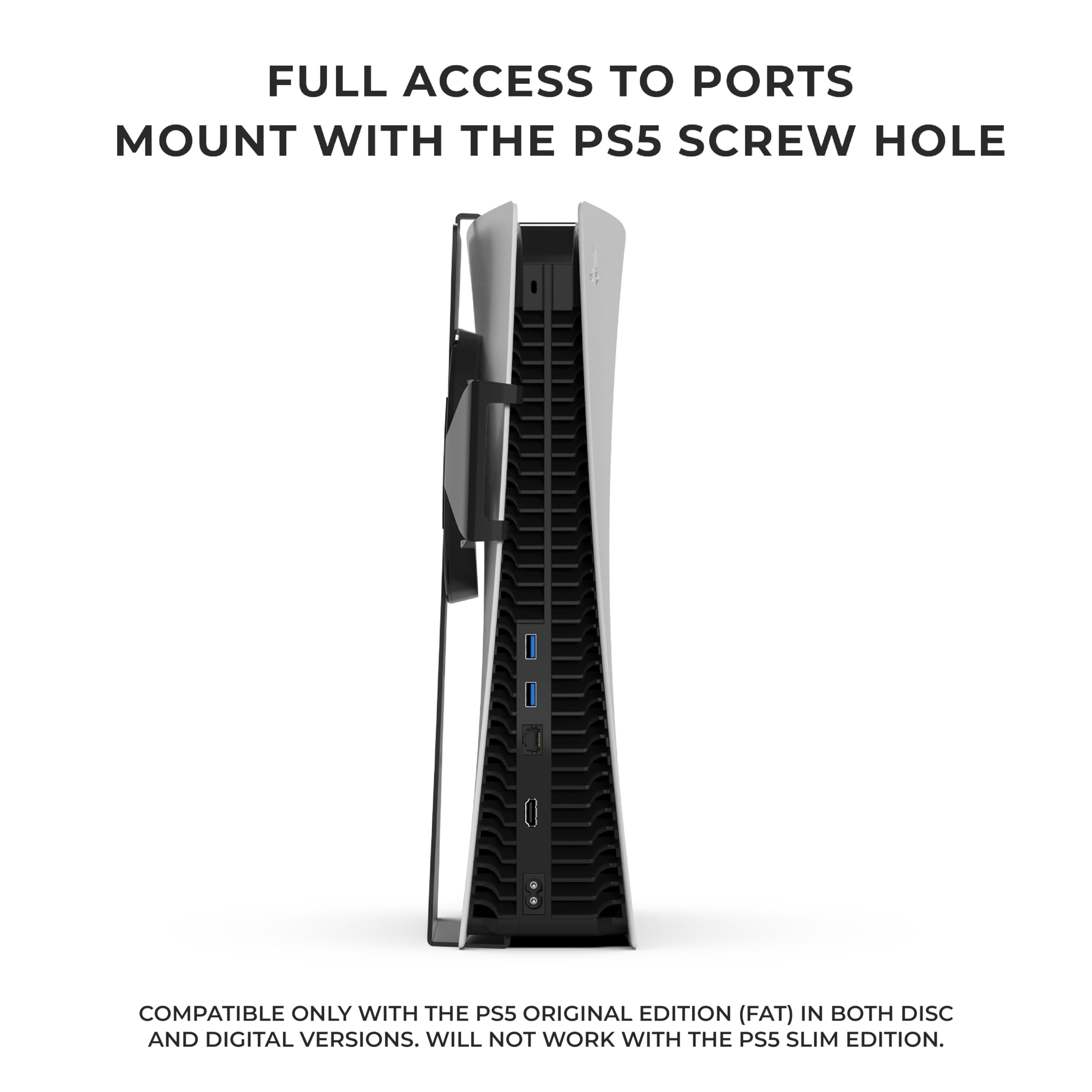 HumanCentric Soporte de Pared Compatible con PS5 Fat Original con 2 Soportes para mandos, Soporte de Metal de Pared de PS5 Fat, para versión Disco y Digital, no Compatible con PS5 Slim