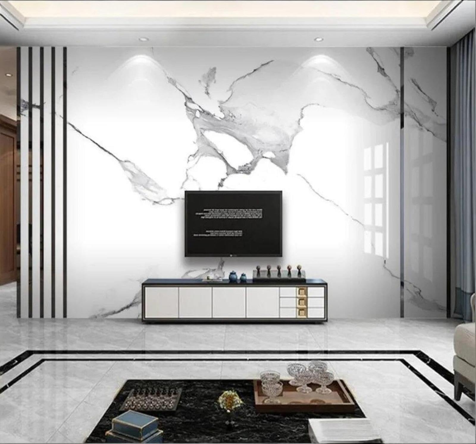 Tzxztt Abstract Black and White Patterns Faux Marble Designs Modern 3D Wallpaper Premium Textured Silk Neutral Tones Material Ideal for Living Room Bedroom-400cm×280cm