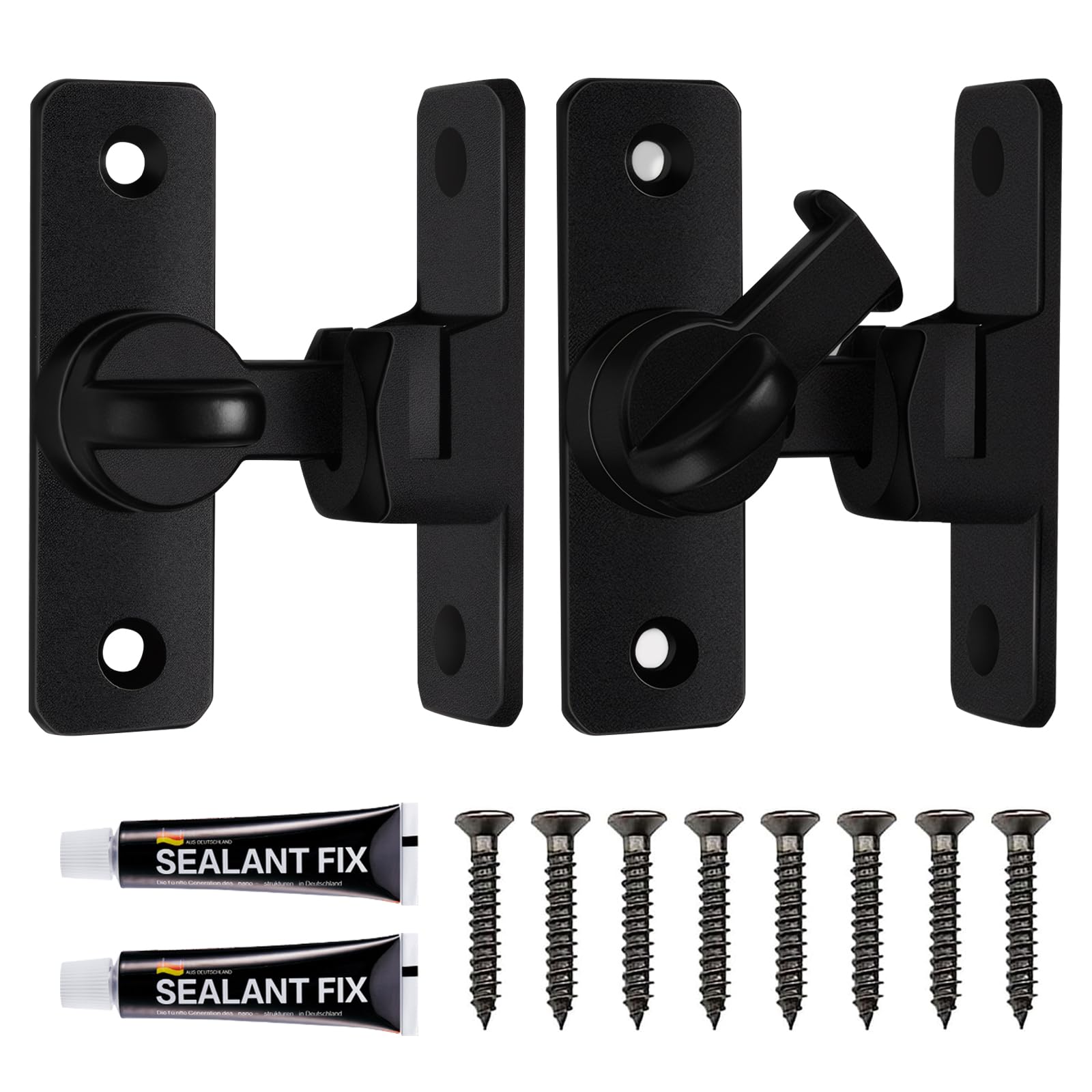 GMHLLES 2 Pcs Black Sliding Door Latch Locks, 90/180 Degree flip Sliding Door Lock, Security Small Gate Latch