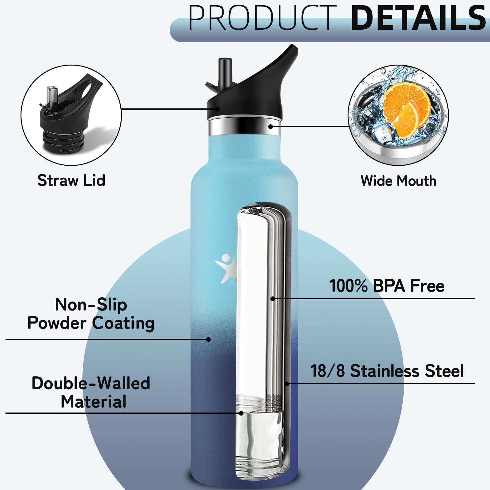 Borraccia Termica, Borraccia 1 litro, Bottiglia Termica, Senza Perdite, Borracce Termiche, Mantiene Caldo per 12 Ore/Freddo 24 Ore, Borracce Termiche per Fitness, Trekking, Campeggio, Yoga