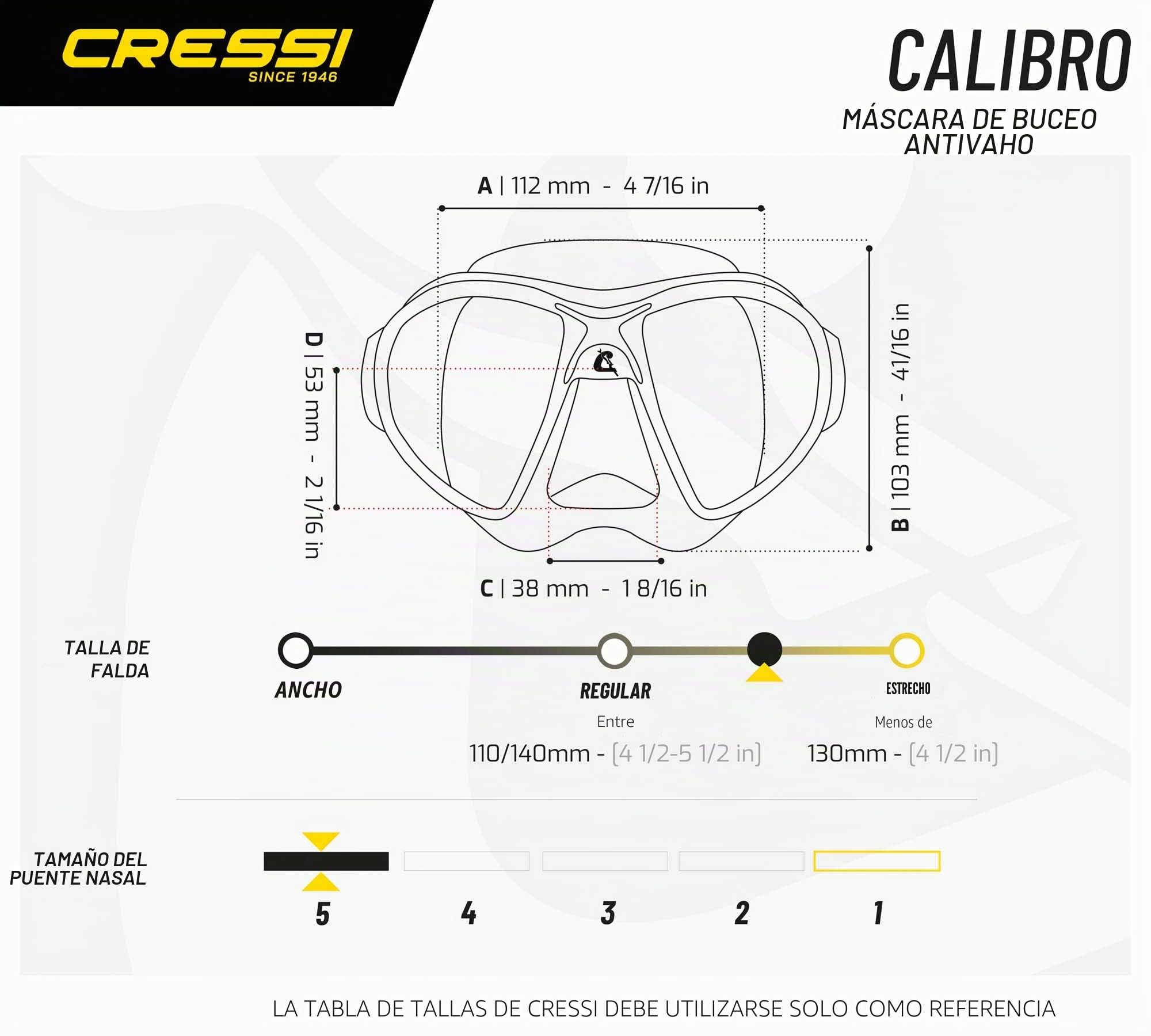 Cressi Calibro Máscara polyvalent para buceo, apnea avanzada y submarina fishing, Unisex adulto