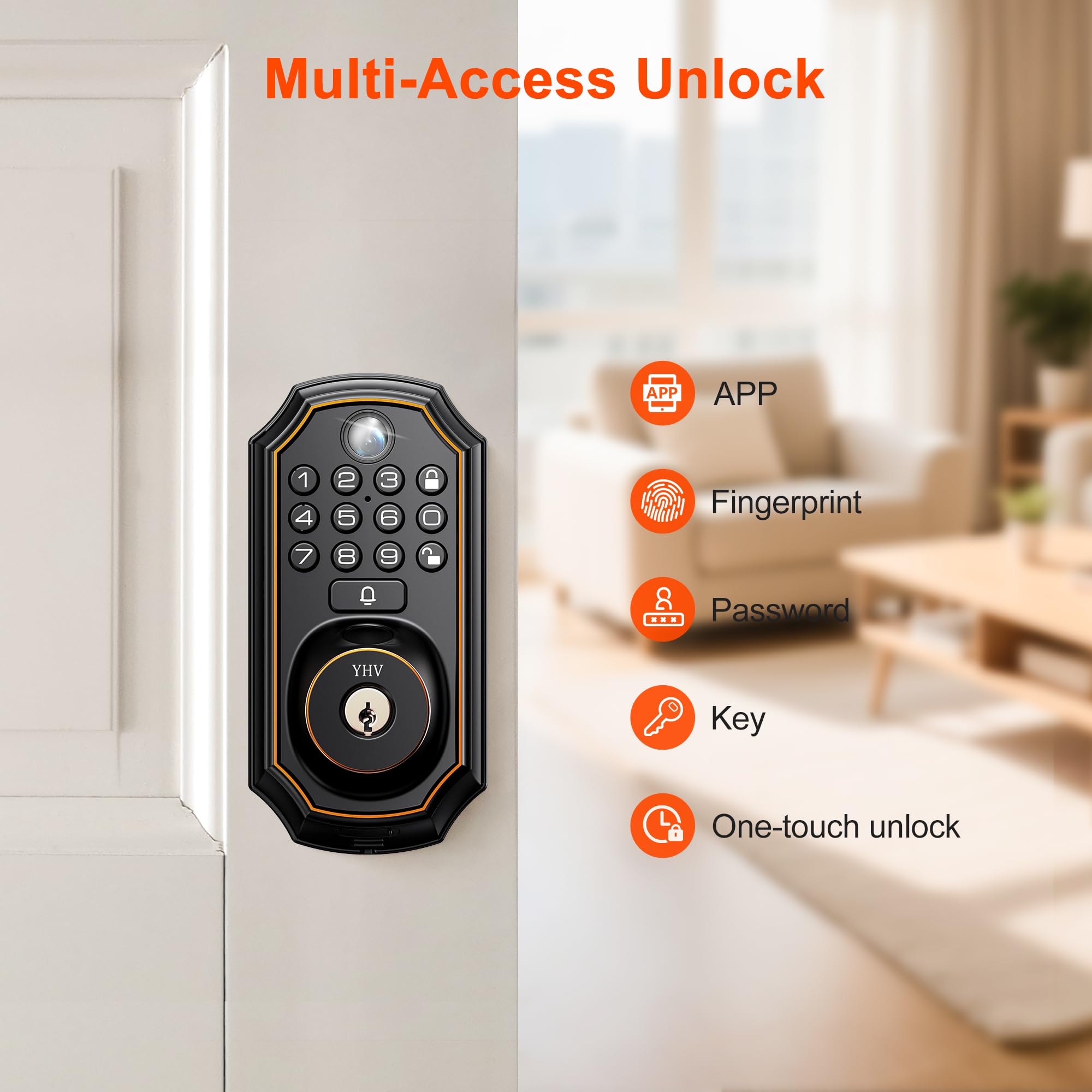 Keyless Entry Door Lock with Camera Electronic Smart Lock Fingerprint Keypad Deadbolt with Code, App Remote Control, Auto Unlock, Wi-Fi Connected, Doorbell for Front Door