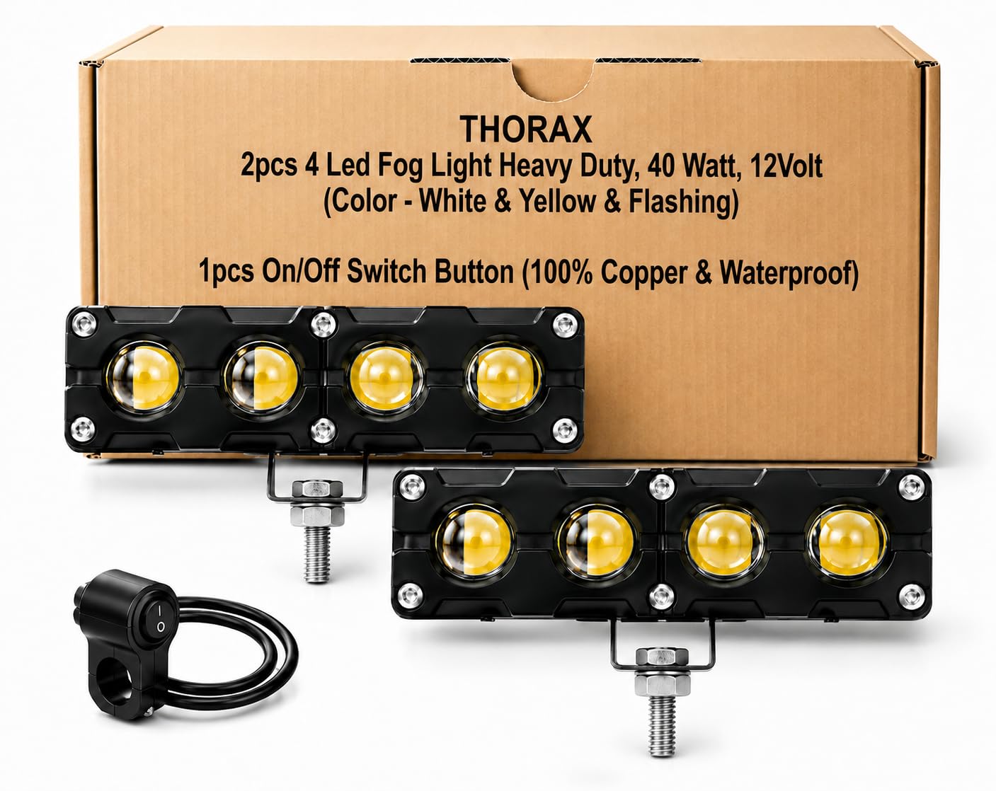 Thorax Dual-Color 4-Lens LED Fog Light With Mounting Bracket and Switch (Color - White and Amber Yellow)-image-30