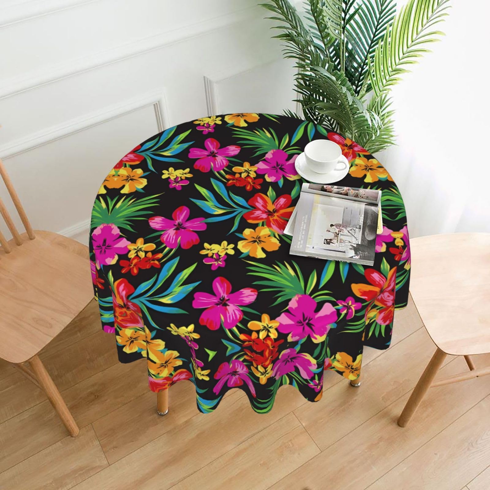YYHWHJDE Hawaiian Flower Prints Round Decorative Tablecloth 60in - High-Grade Polyester Throw for Elegant Dining & Festive Gatherings