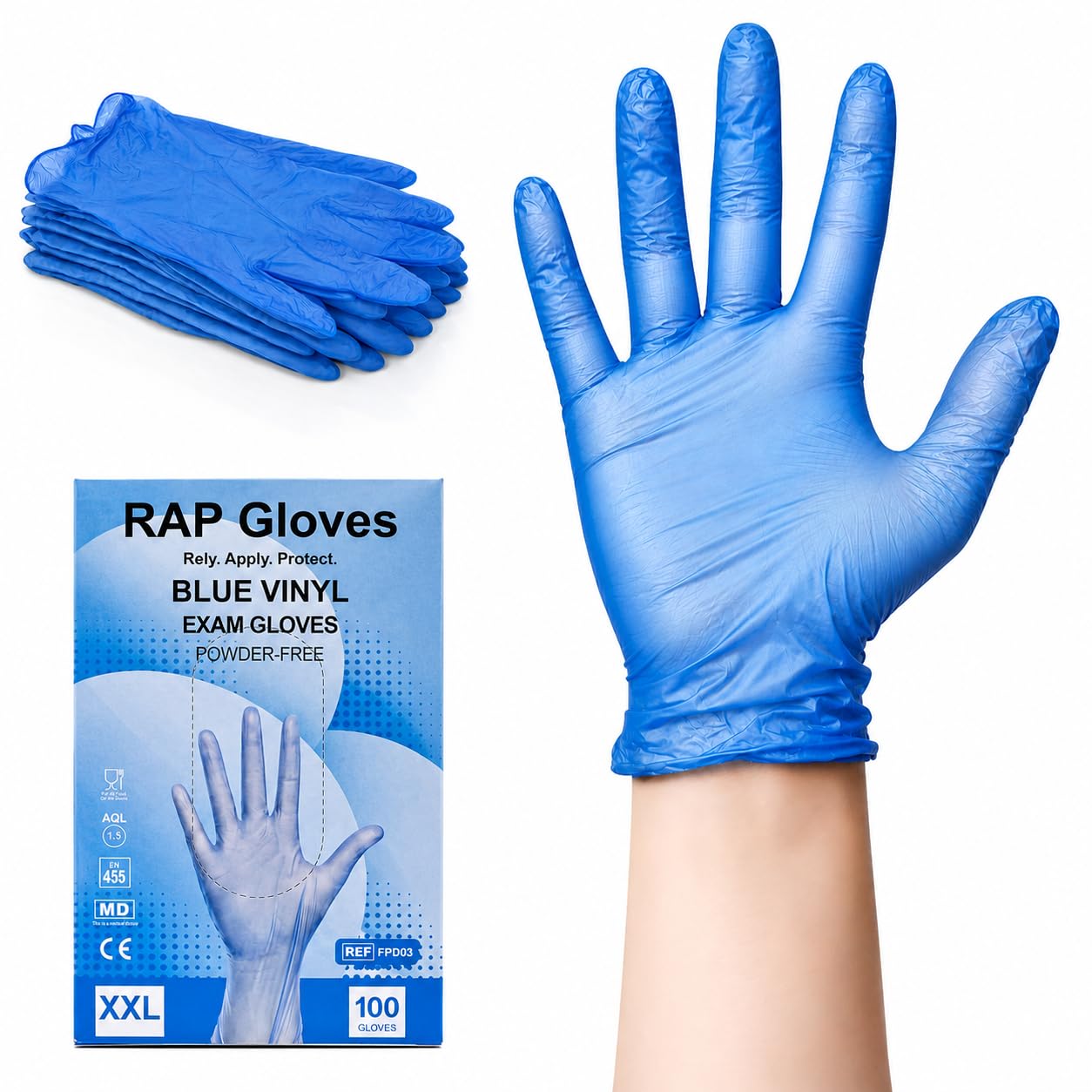 Disposable Vinyl Gloves XXL Blue Pack of 100, Powder-Free Disposable Gloves Multipurpose Daily Task Gloves for Kitchen, Home & Work. โ image 1