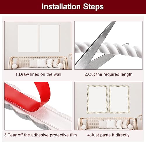 Miniatura 4 de uxcell Moldura flexible para pared, 0.6 x 7 pies, moldura para despegar y pegar, impermeable, para decoración del hogar en el gabinete, marco de