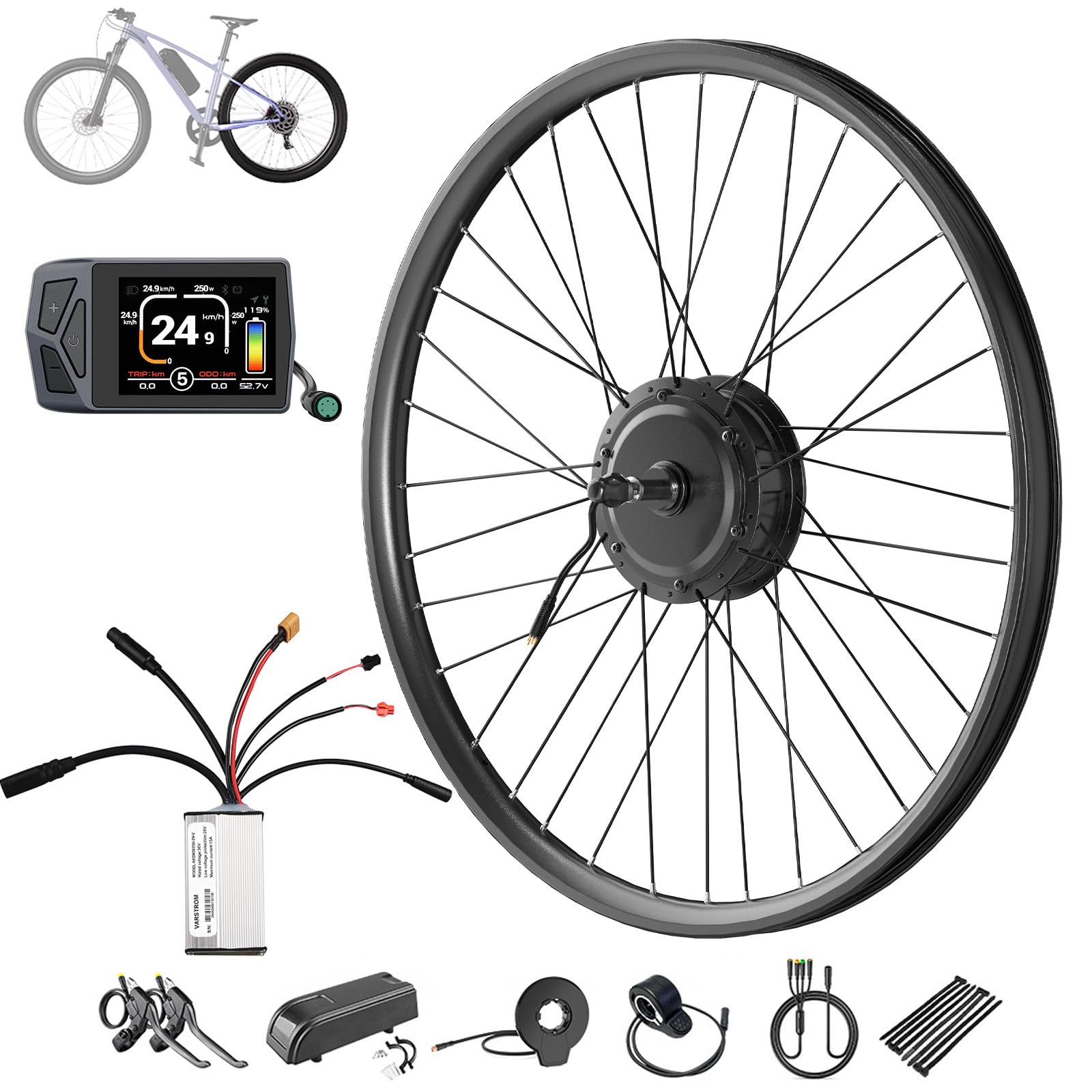 36V 250W Kit Conversione Bici Elettrica 26 27,5 28 29 Motore Posteriore | Kit di Conversione Ebike Ruota con Display Opzionali, Motore Montagna Freewheel Dropout 136-142mm (Batteria non inclusa)