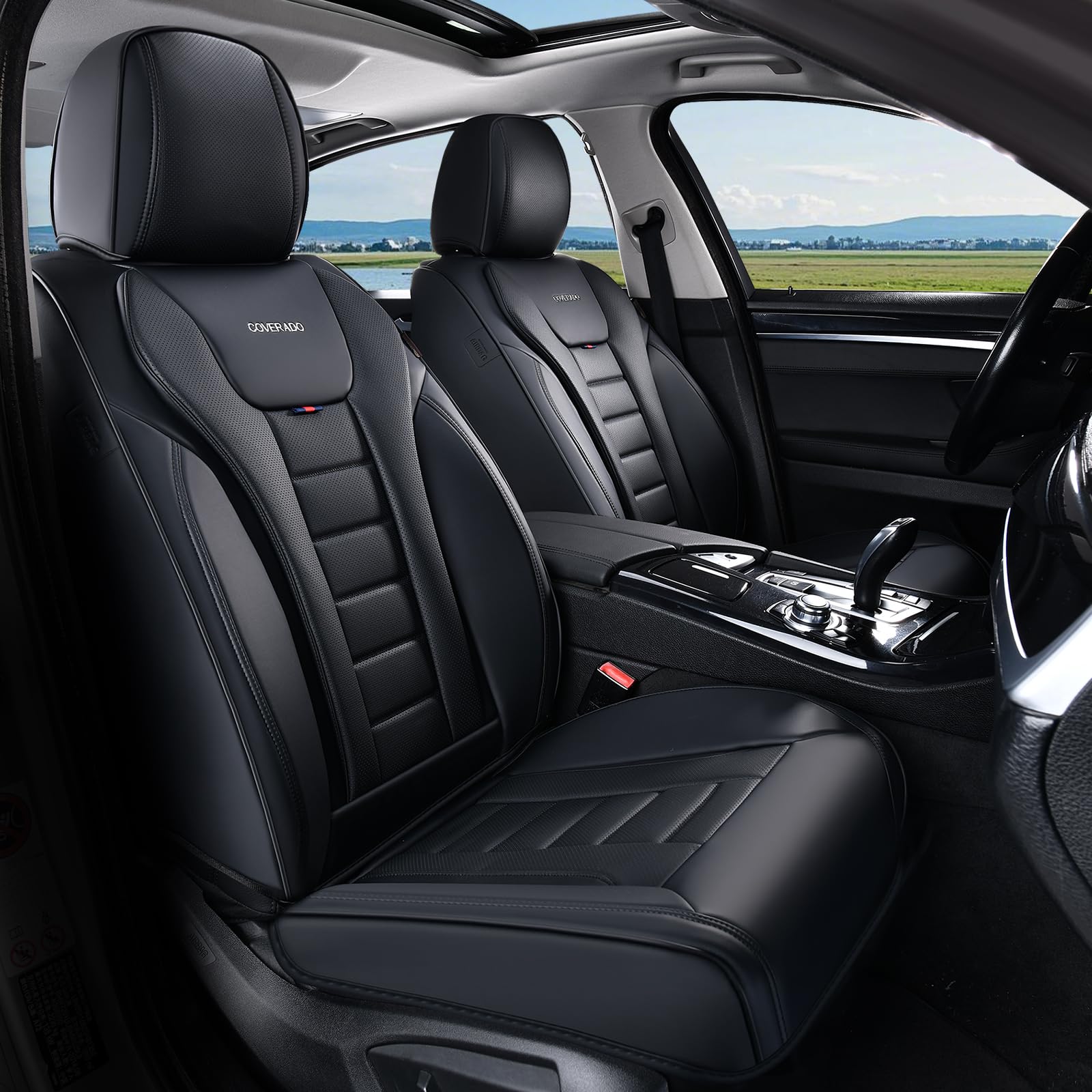 Coverado Car Seat Covers, Front Covers for Cars, Car Seat Cover Front Seats, Automotive Seat Cover, Waterproof, Leather Car Seat Cushion, Universal Interior Covers Seat Protectors for Most Cars