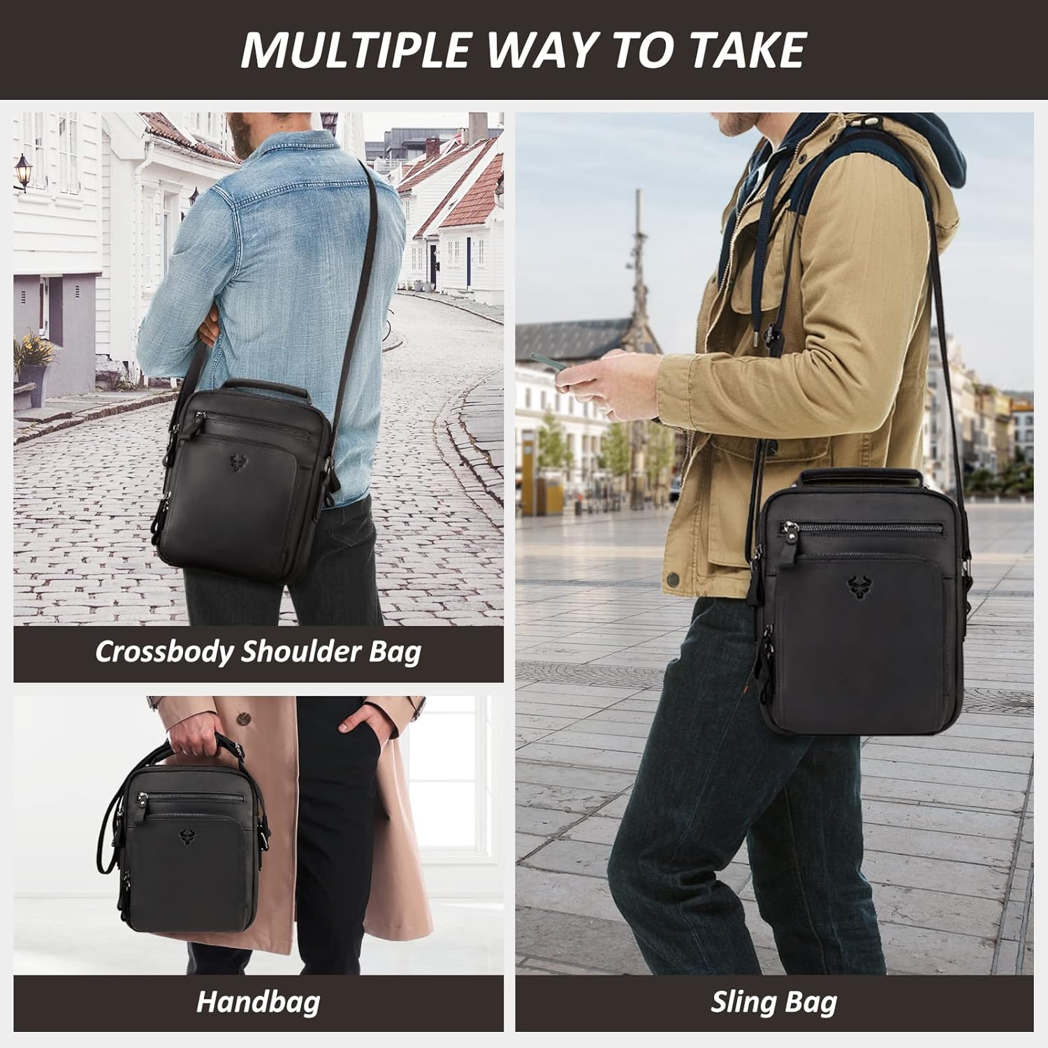 Crossbody Bag Shoulder Bag for Men, Genuine Leather Man Bag Vintage Messenger Bag for Travel Work Business - Image 2