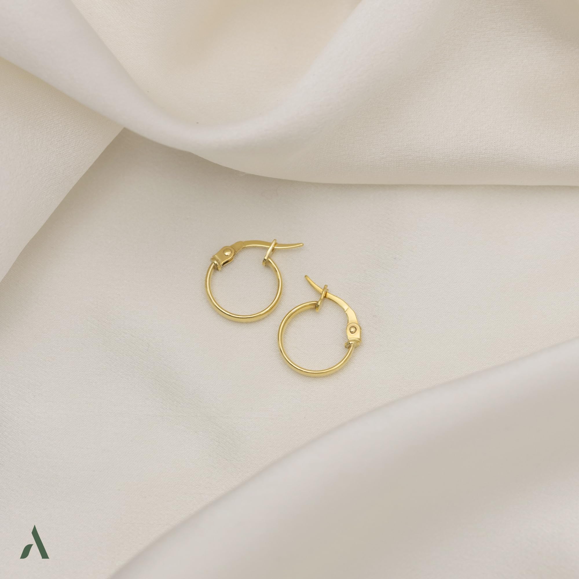 Amberta Orecchini a Cerchio in Oro Massiccio 9kt 14kt da Donna, Cerchietti Piccoli Sottili Lisci Classici, Cerchi in Oro 9 14 carati 10,15, 20, 25 mm Made in Italy