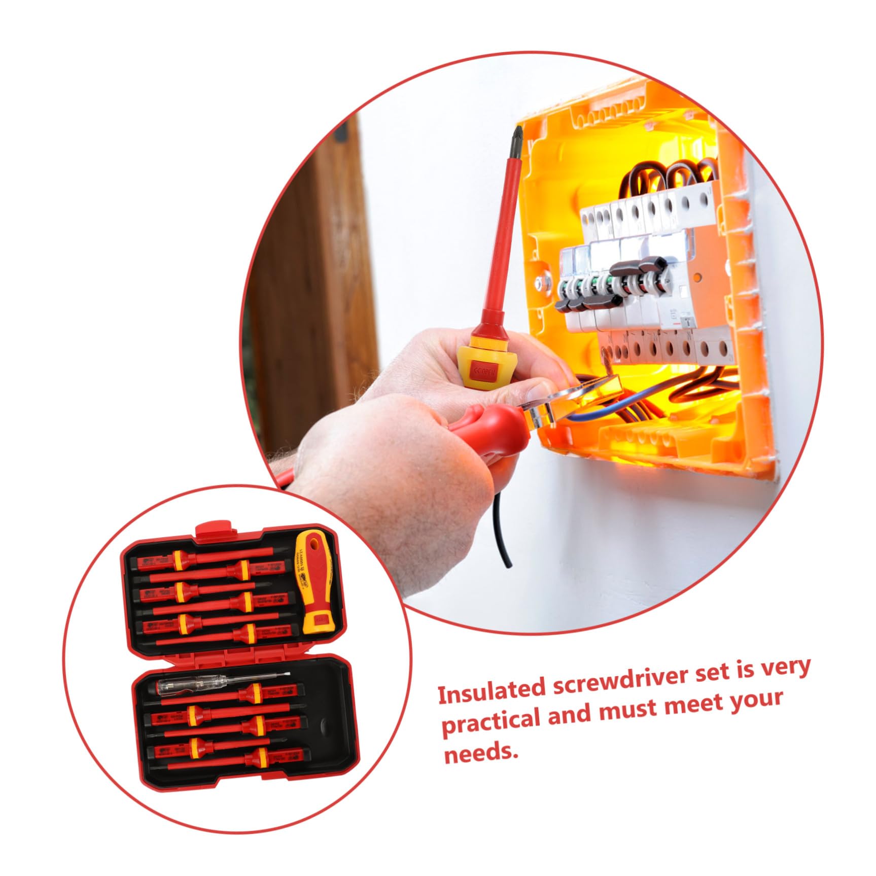 Set di Cacciaviti Isolati Vde 1000v 13 Pezzi per Elettricista | Acciaio al Vanadio, Rosso, Custodia Inclusa, per Viti, Design Resistente All'usura