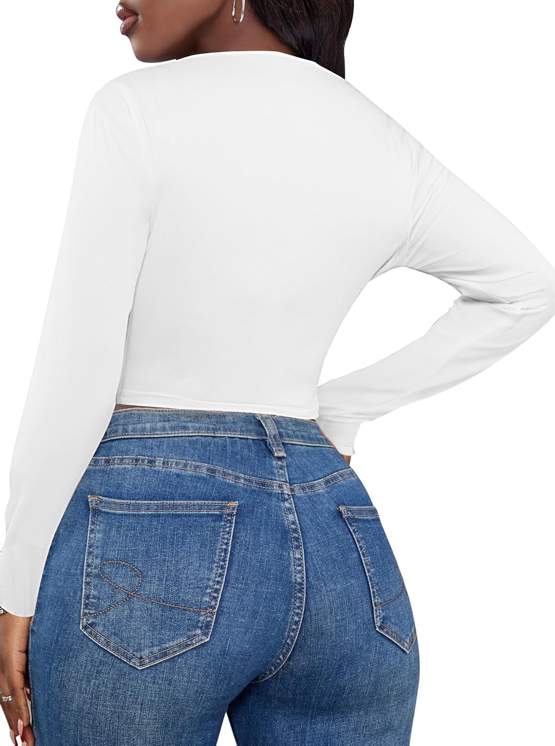 LovelyWholesale Long Sleeve Crop Tops for Women Sexy Tie Front Top Deep V Neck T Shirts Clubwear - Image 2