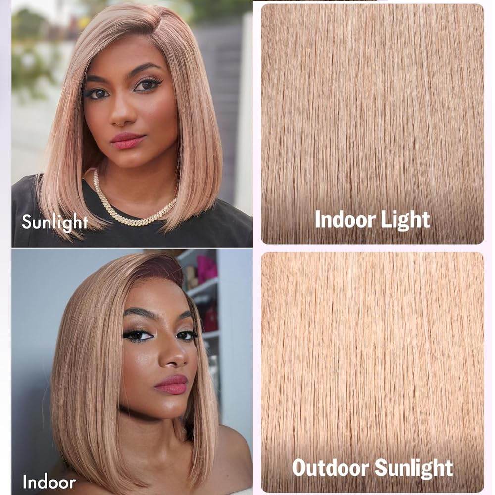 Belaved 13x6 Ash Blonde Bob Wigs Human Hair HD Lace Front Short Wig Real Human Hair 180% Density Straight Bob Hair for Black Women Upgrade 12 inch