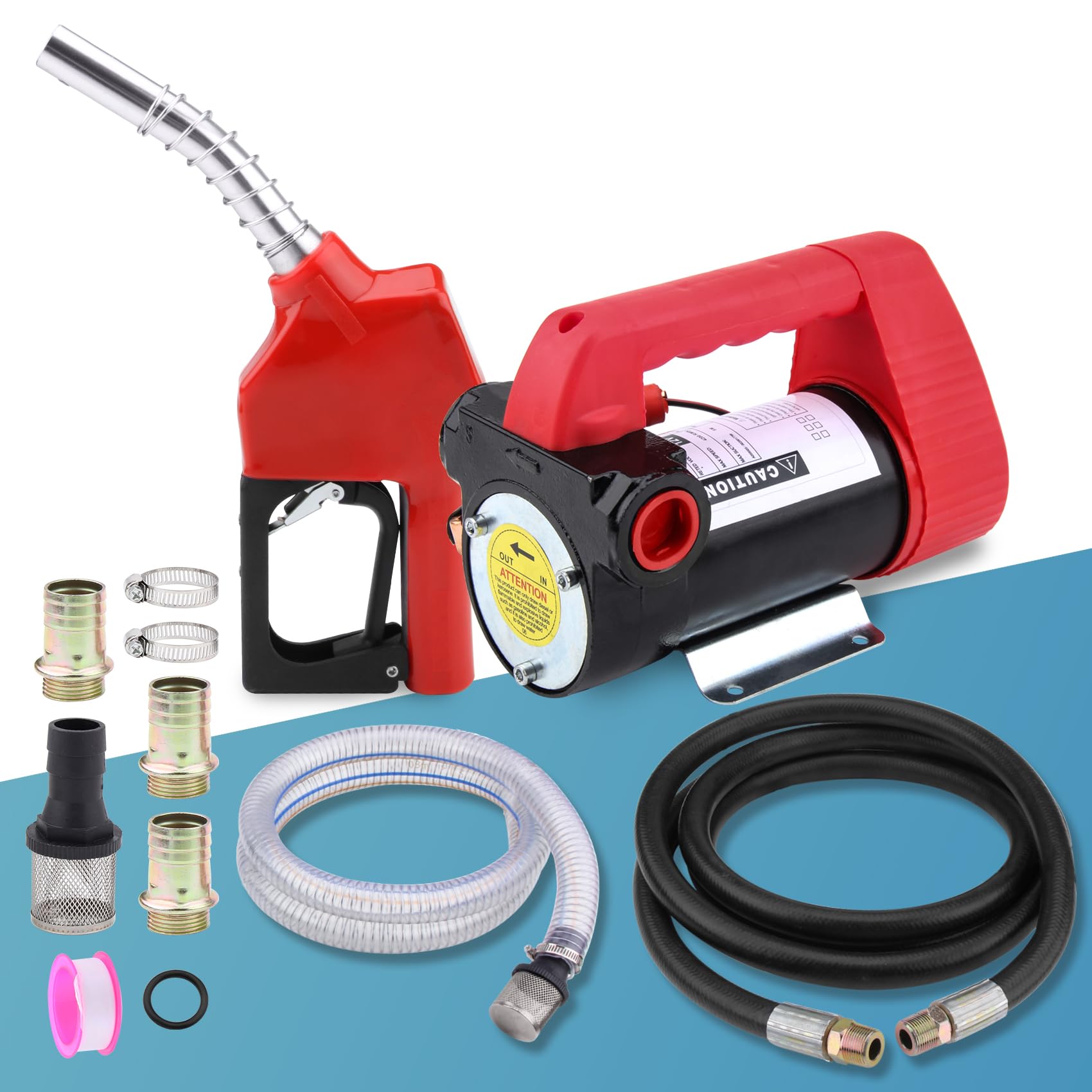DOCAS 12V 175W Pompa Travaso per Diesel 45L/min, elettrica pompa,pompa di aspirazione dell'olio con Pistola, Filtro e Tubi per Diesel Kerosene